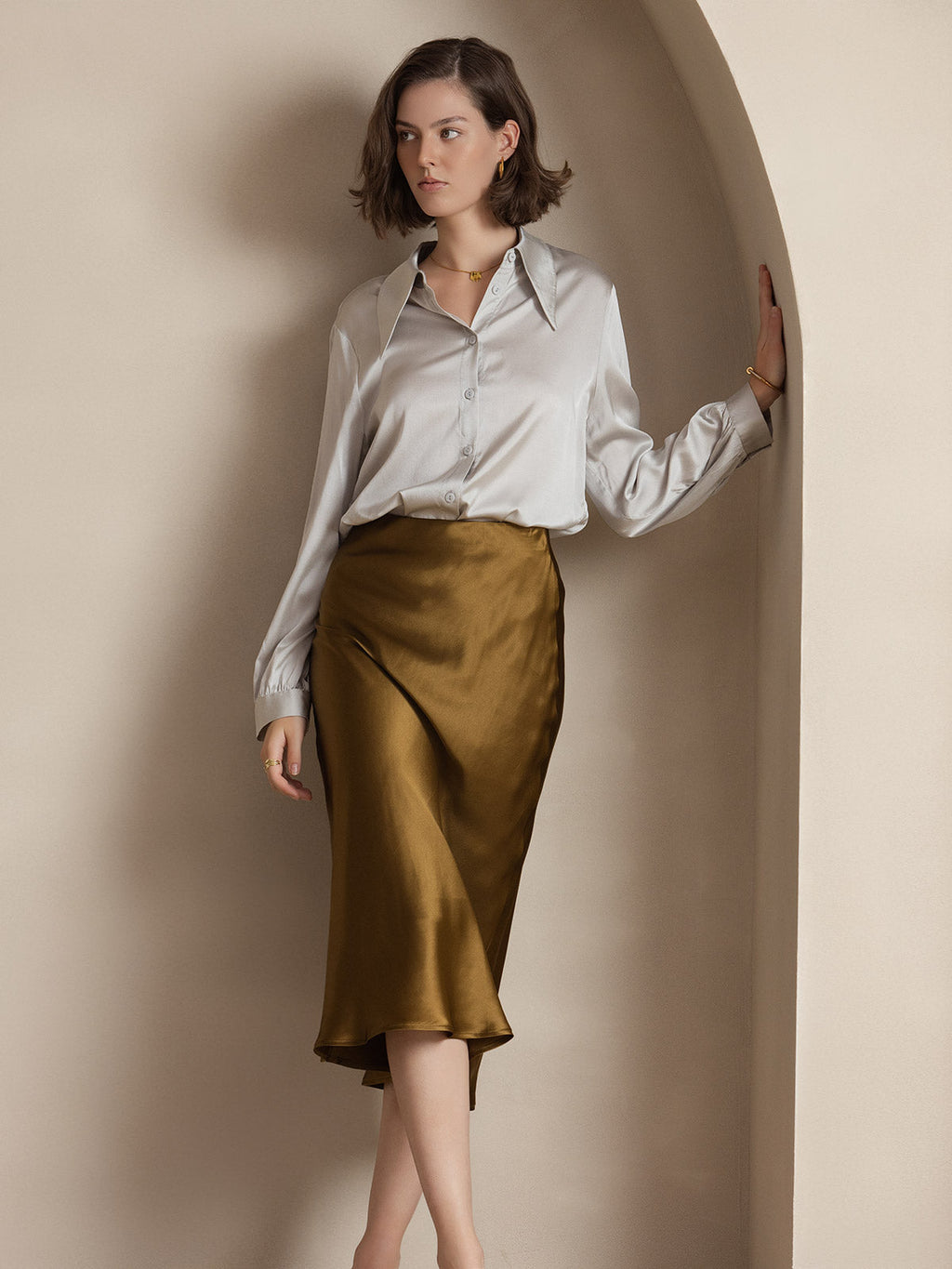 19Momme Pure Silk Stretch Long Straight Skirt