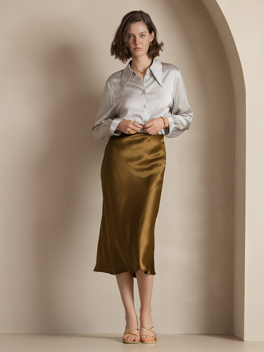 19Momme Pure Silk Stretch Long Straight Skirt