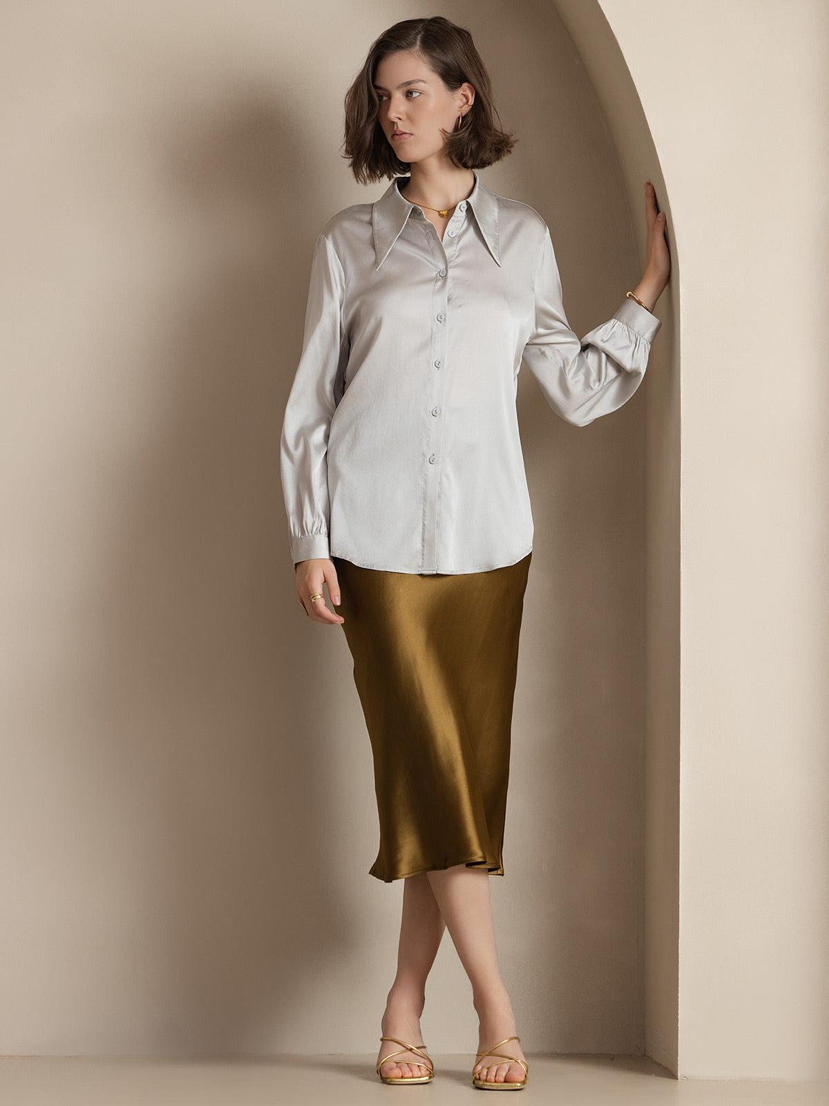 19Momme Pure Silk Stretch Long Straight Skirt