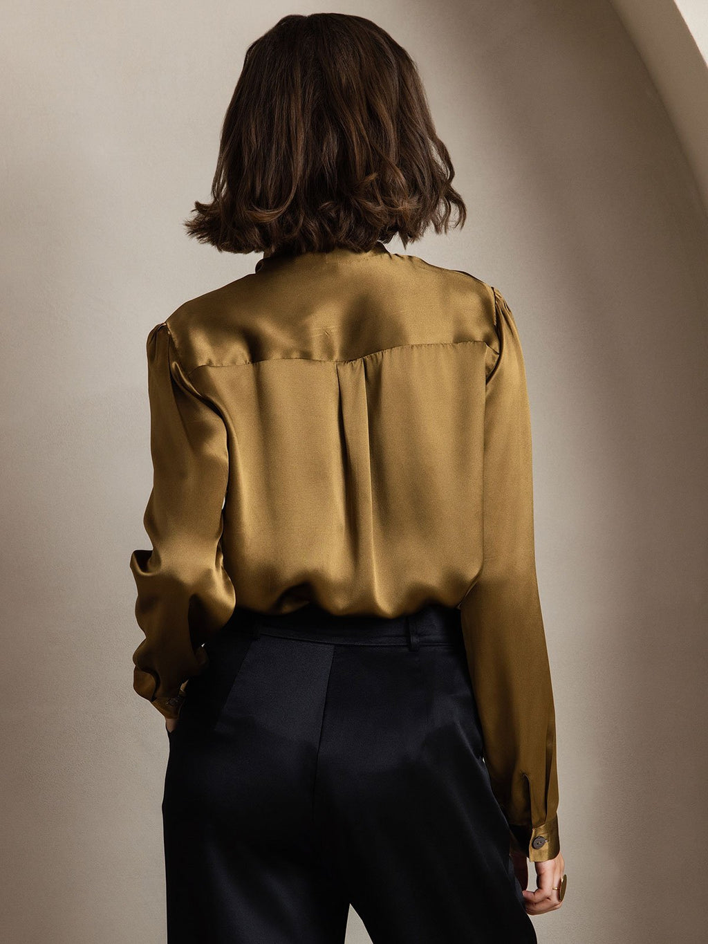 19Momme Silk Long Sleeve Tie Neck Blouse