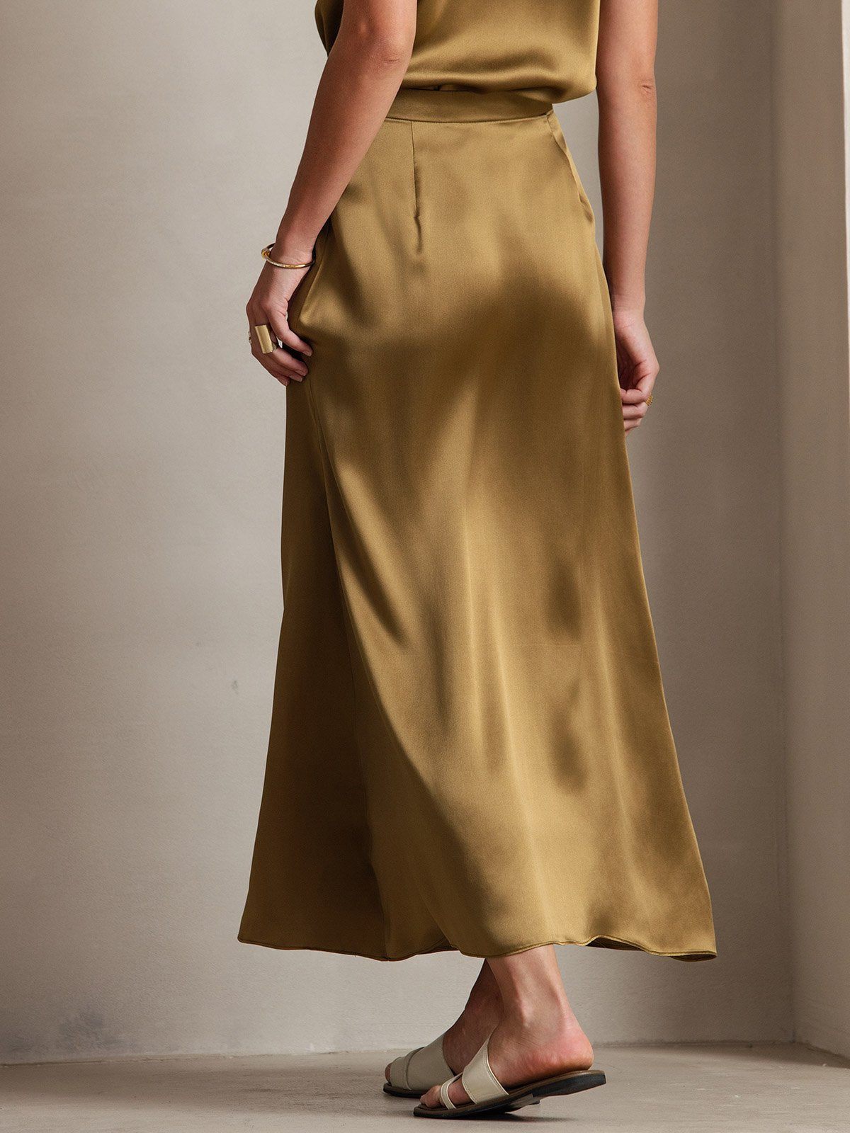 19Momme Silk A Line Maxi Skirt with Zipper Design