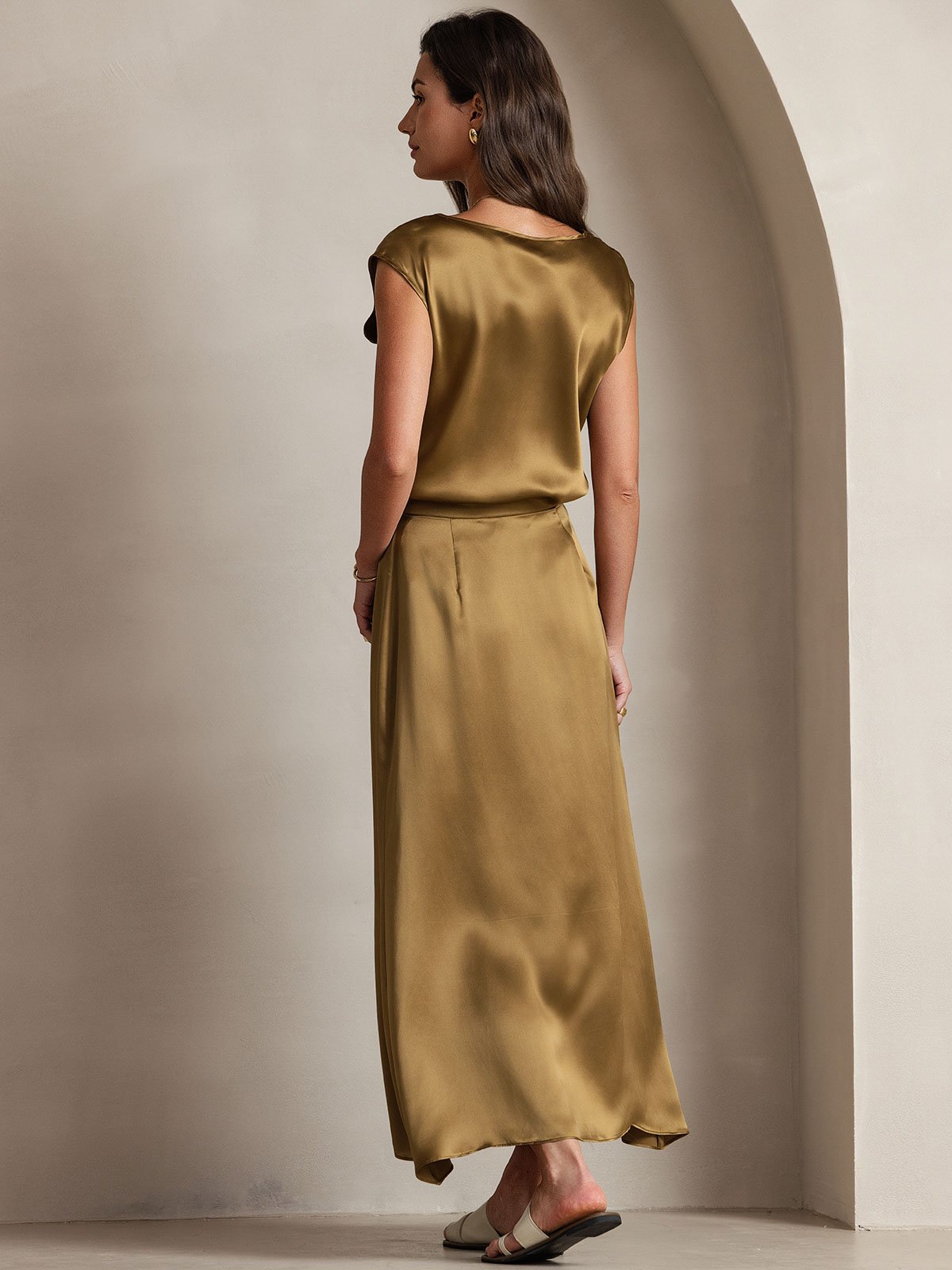 19Momme Silk A Line Maxi Skirt with Zipper Design