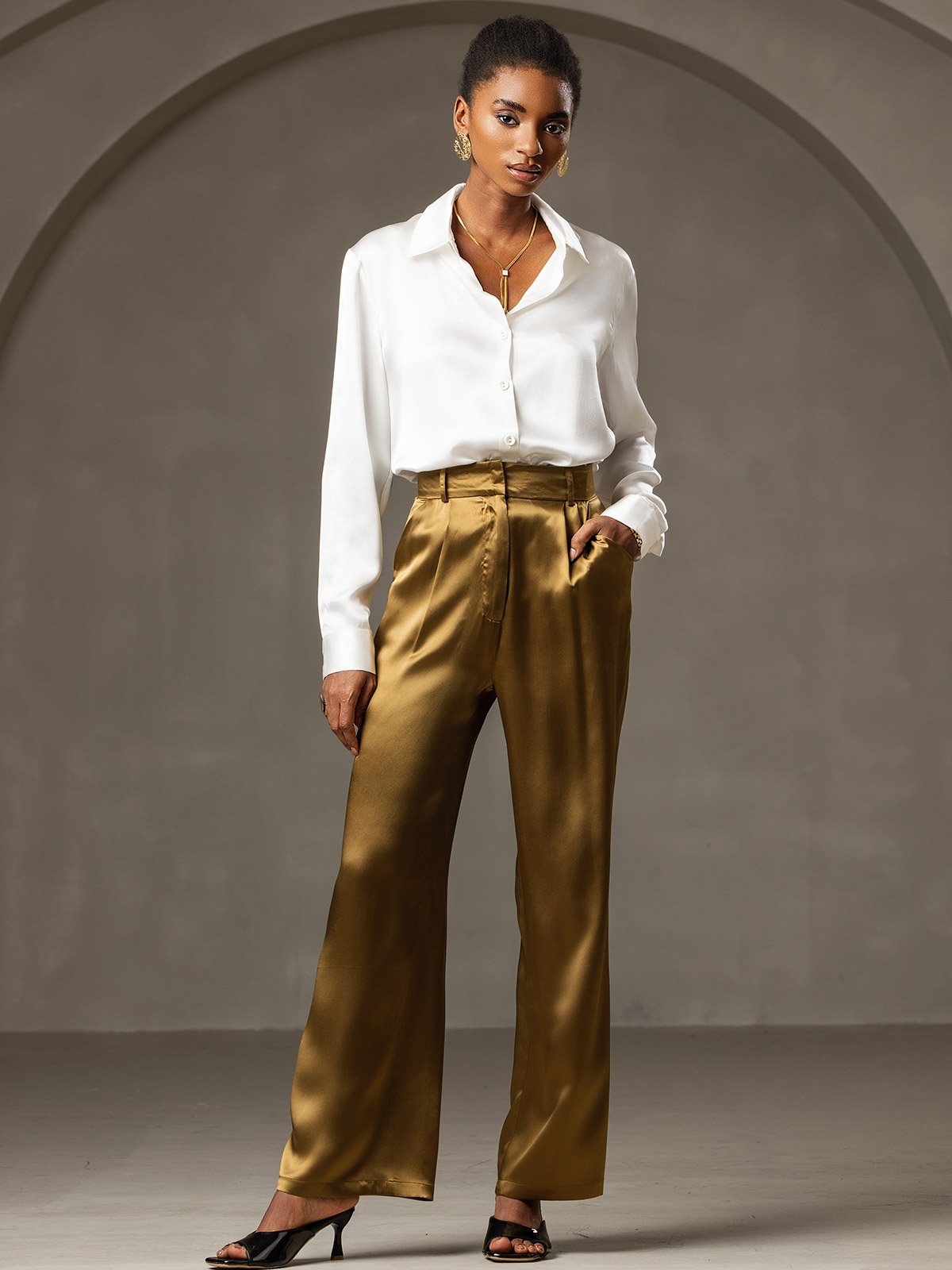 19Momme Silk High Waist Boot Cut Women's Pants