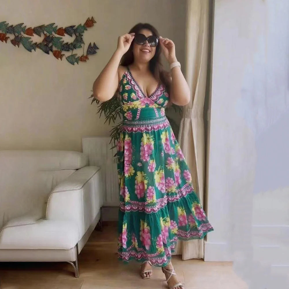 Green Grape Blossom Tropical Vineyard V-Neck Swimsuit & Skirt