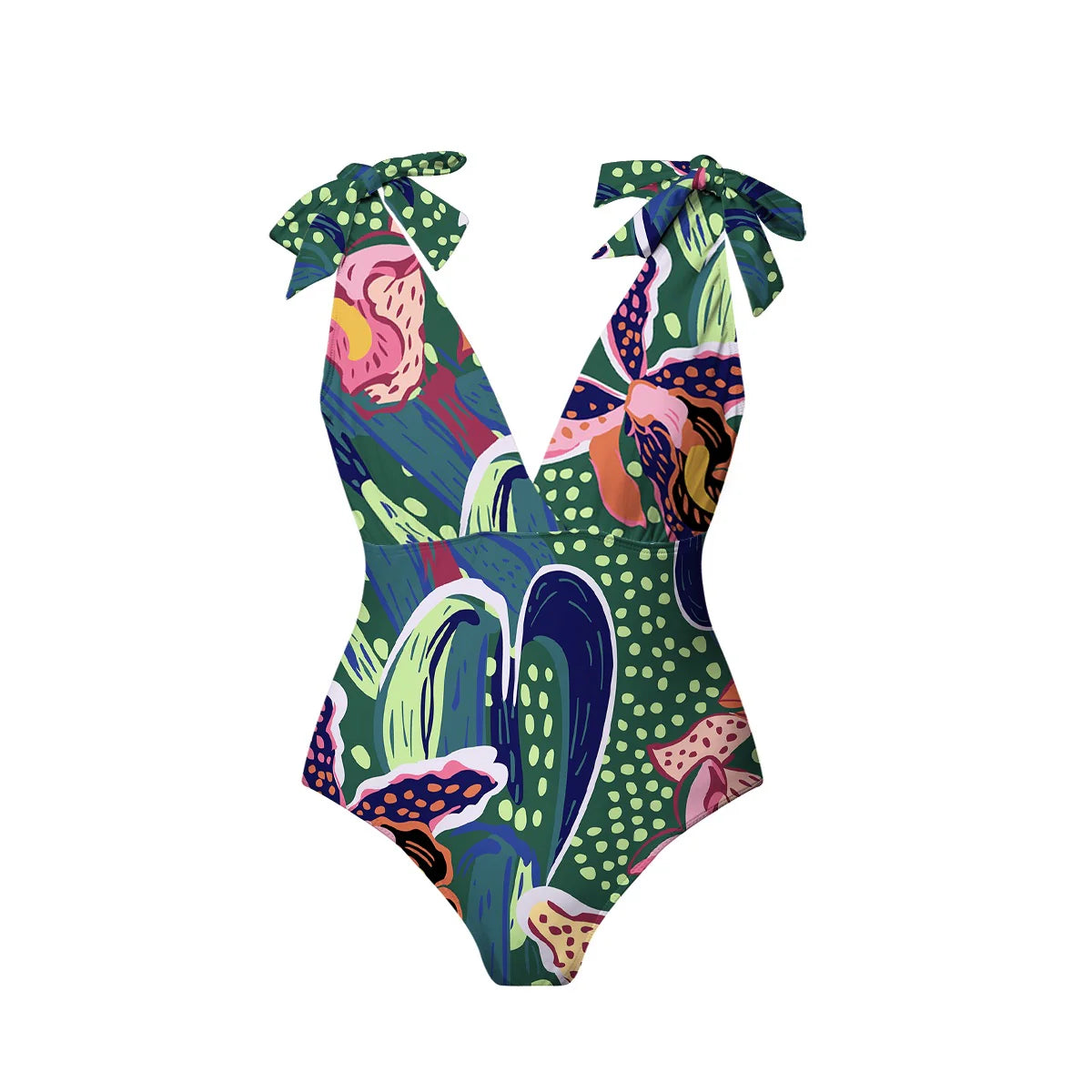 Green Parrot Tropical Exotic Flower Motifs One-Piece Swimsuit&Skirt&Pants