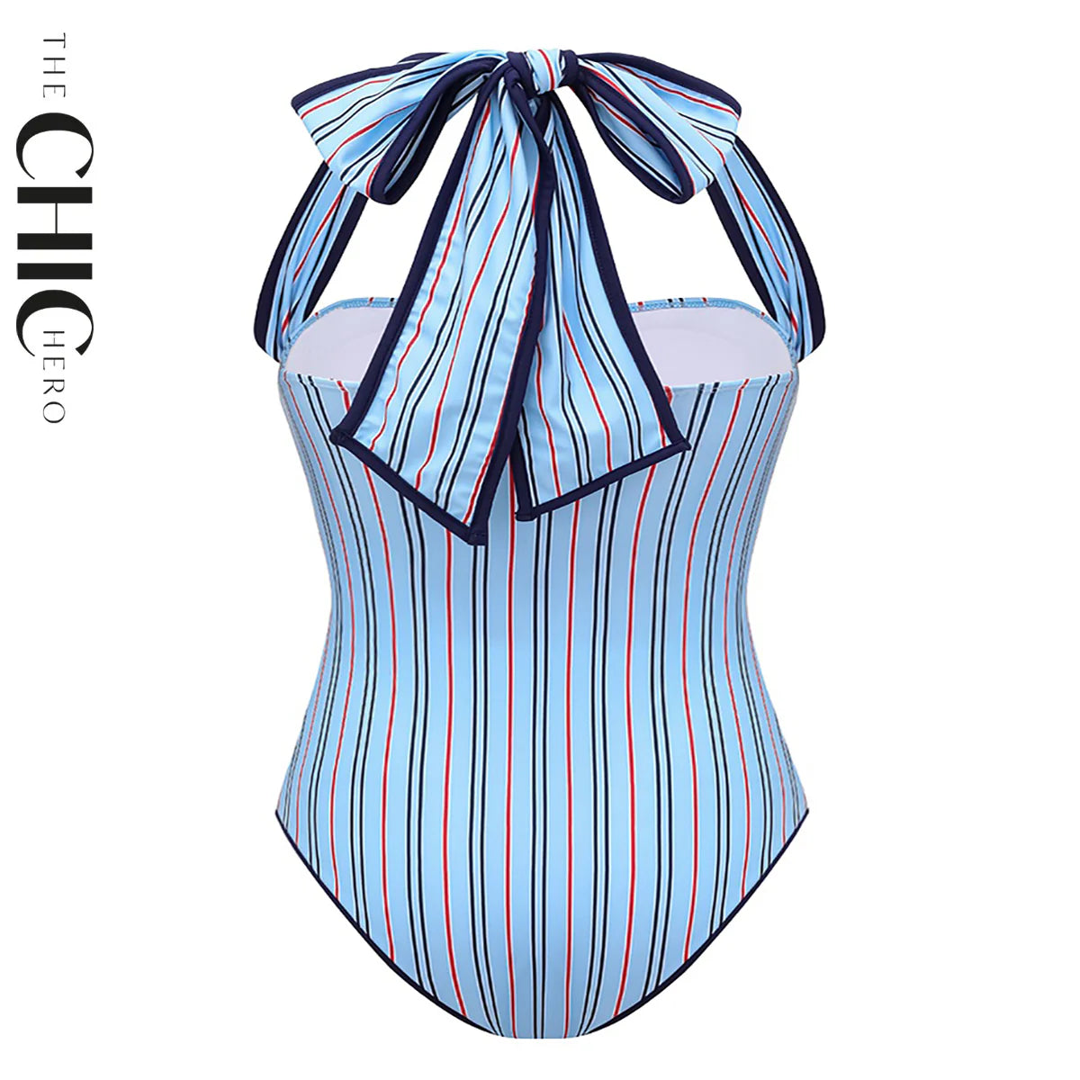Nautical Inspired Striped Halter Neck One-Piece Swimsuit&Skirt