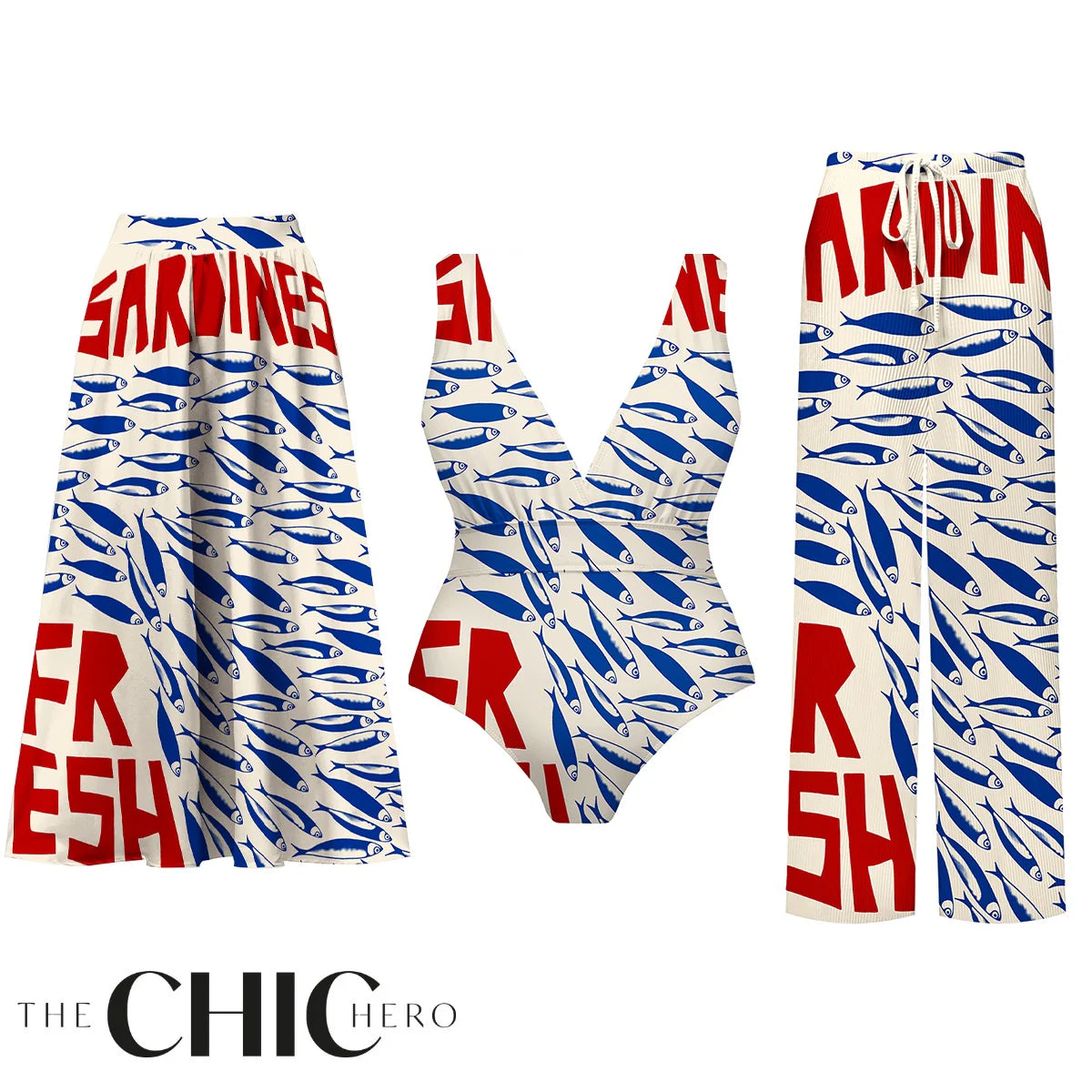 Pop Art Sea Vibes Sardine One-Piece Swimsuit&Skirt&Pants