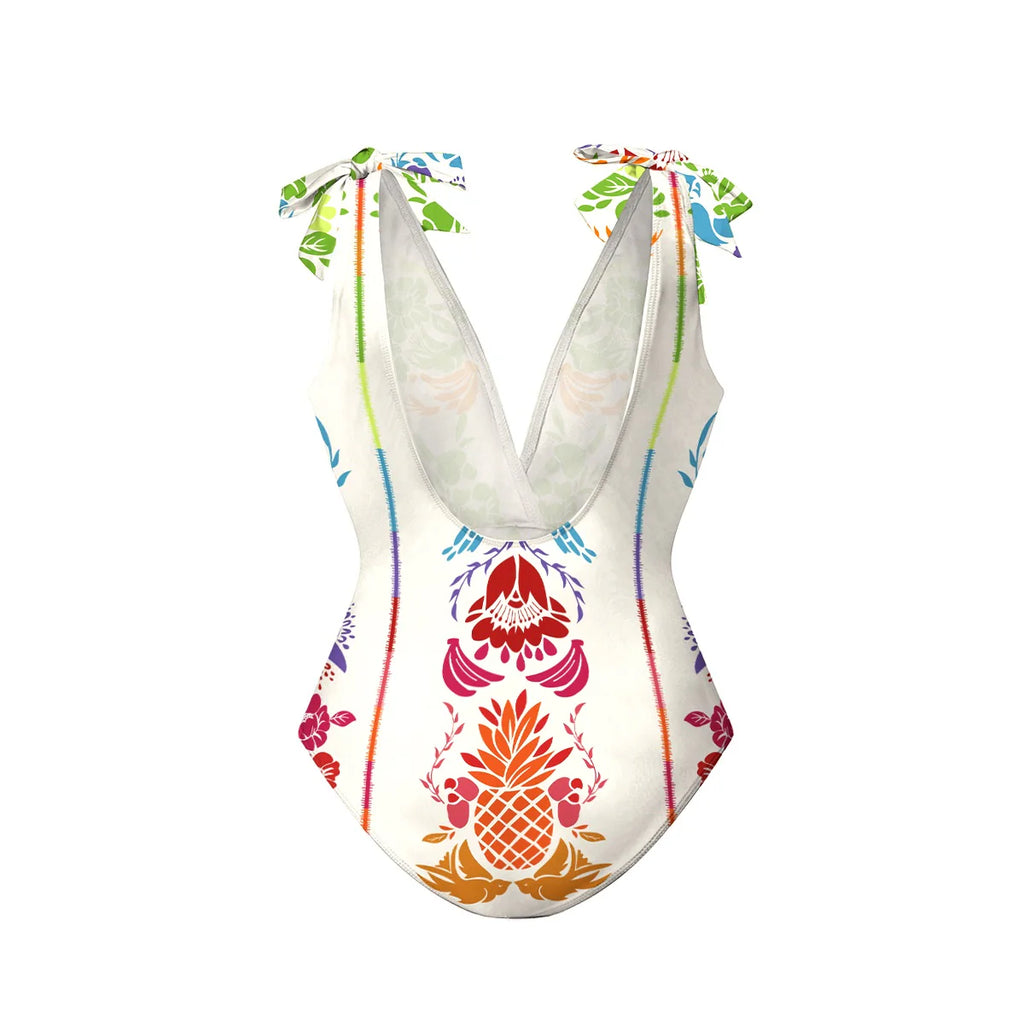 Tropical Graphic One-Piece Swimsuit&Skirt