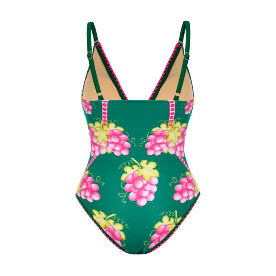 Green Grape Blossom Tropical Vineyard V-Neck Swimsuit & Mini Skirt