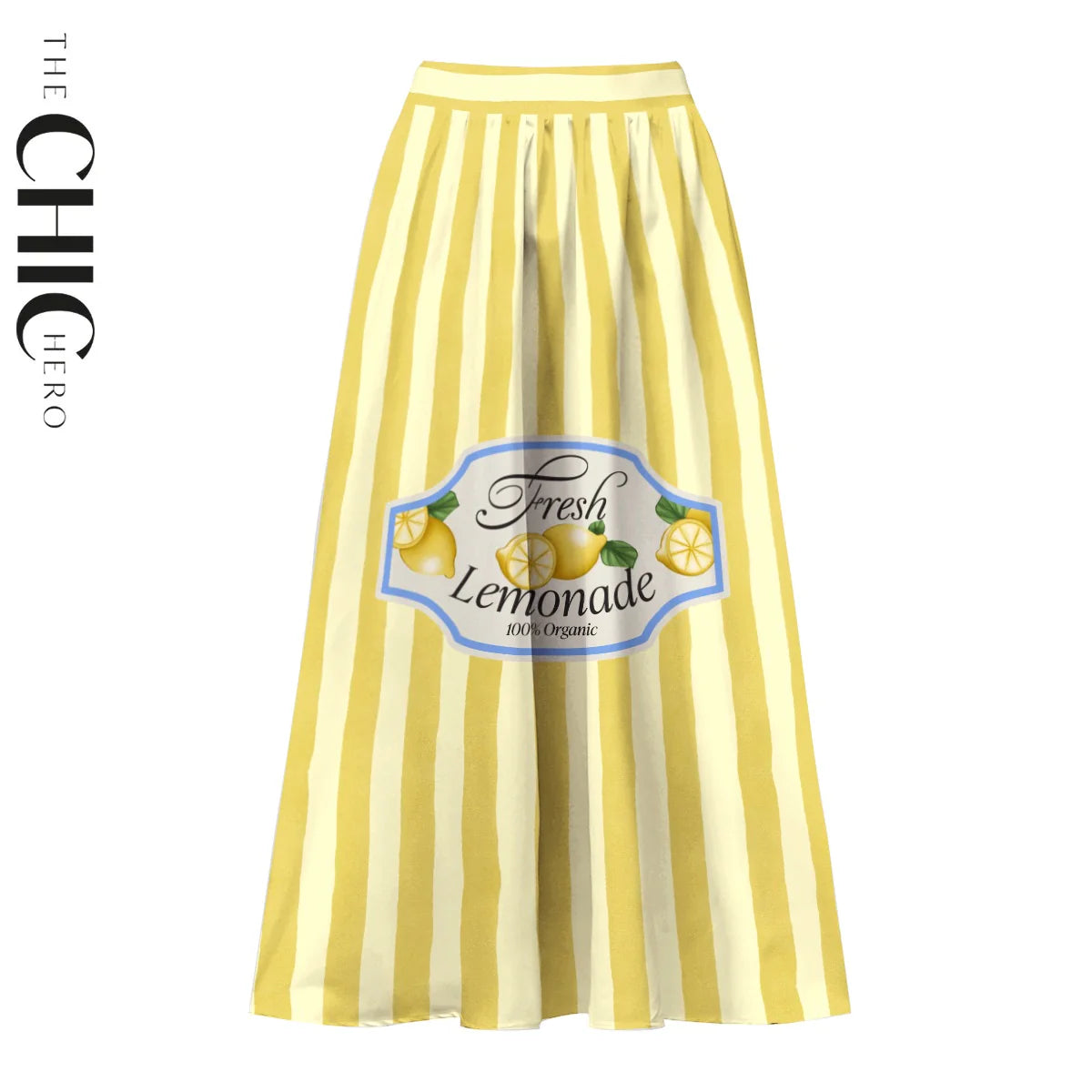 V Neck Retro Yellow Stripe Citrus Lemonade Print Swimsuit&Skirt&Pants