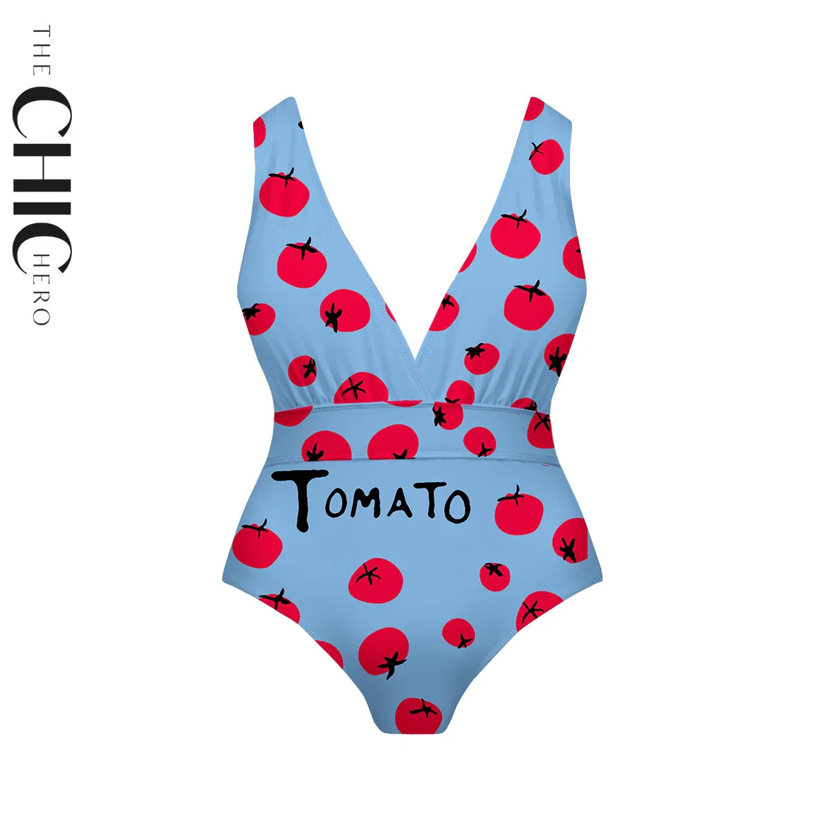 Sky Blue Fresh & Fun Tomato Print One-Piece Swimsuit&Pants