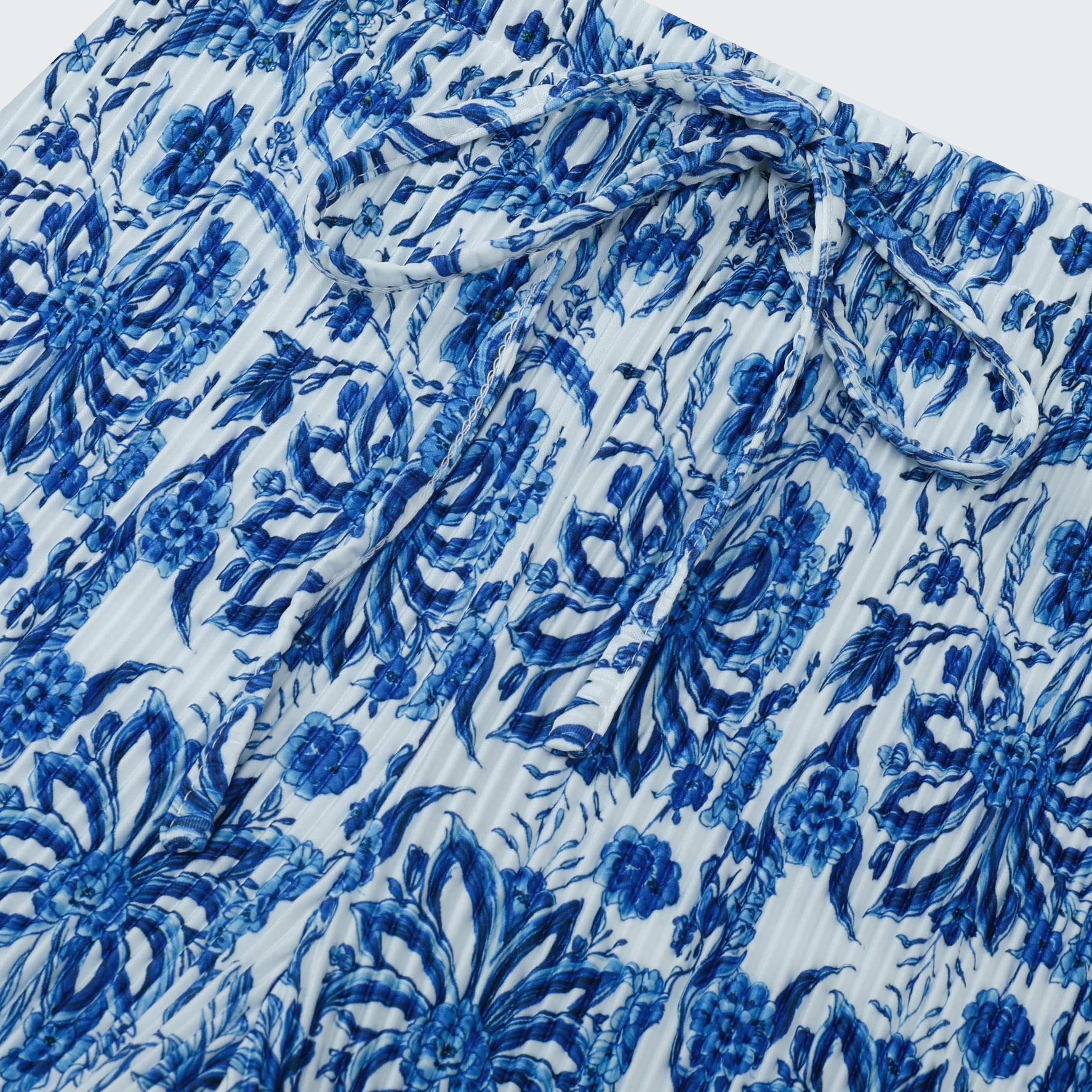 Blue Boho Pattern V-Neck Vest Top & Pleated Pants