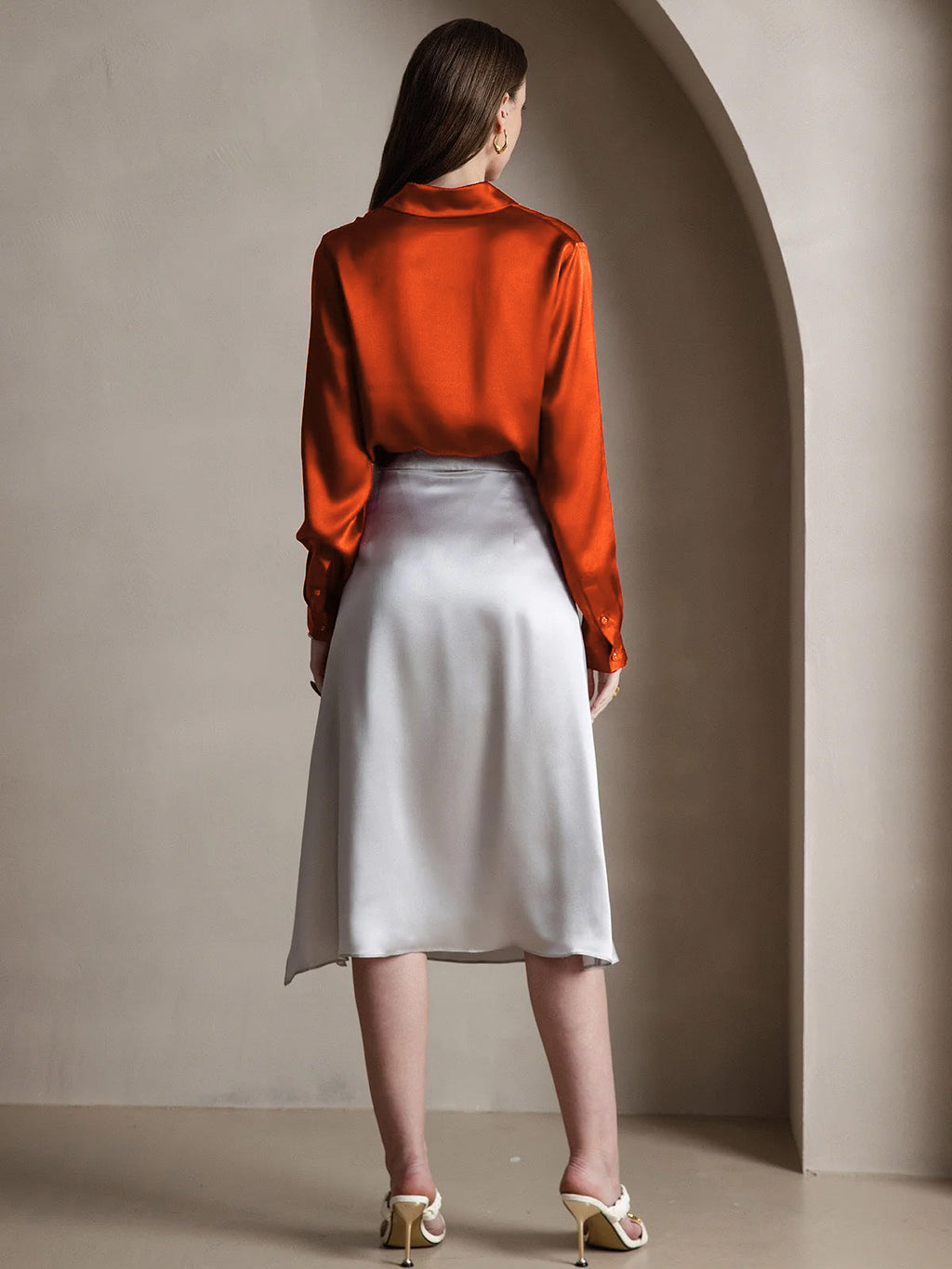 19Momme Silk Long Sleeve Lapel Collar Women's Shirt