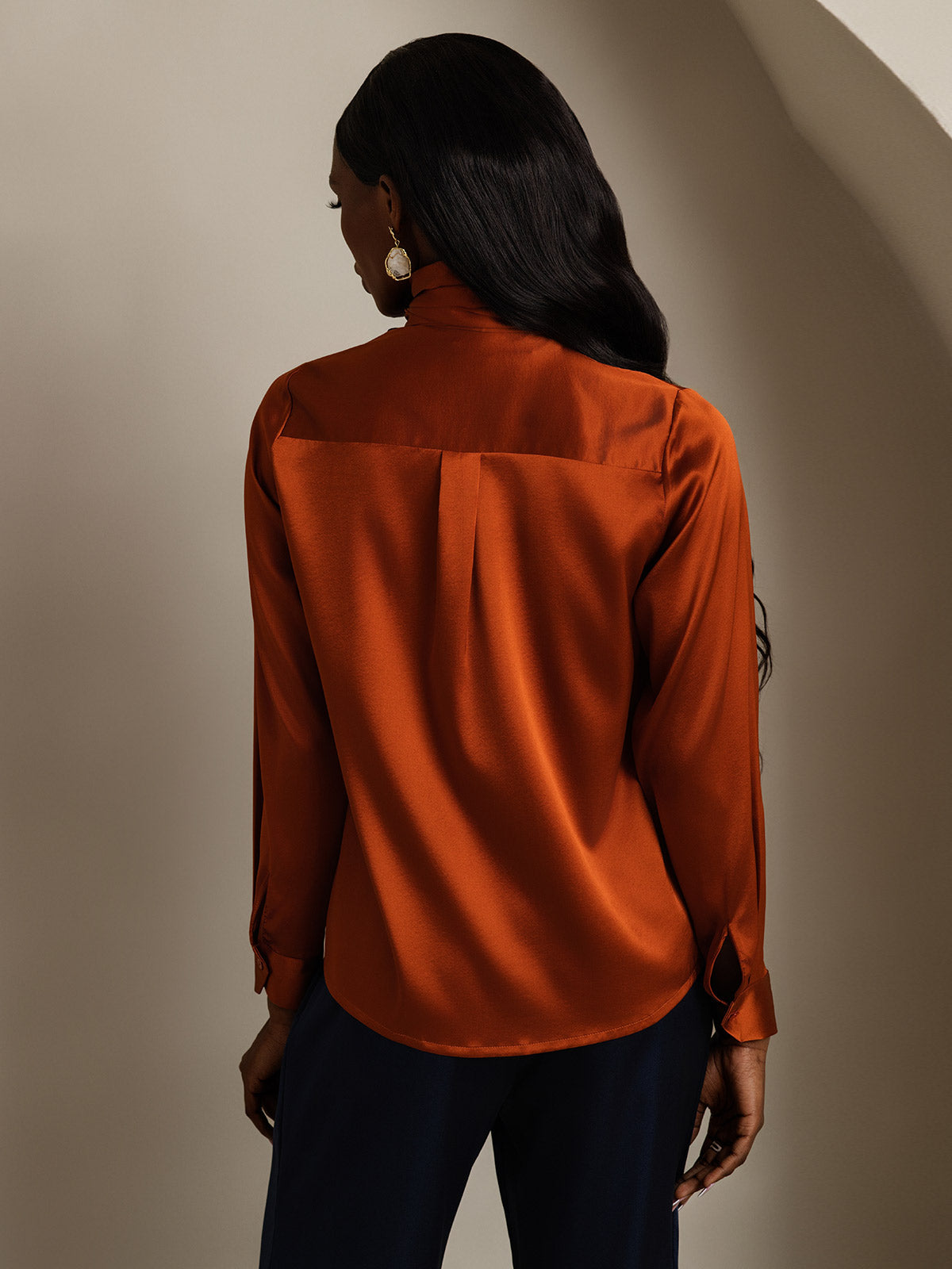 19Momme Silk Long Sleeve High Neck Bow Tie Blouse