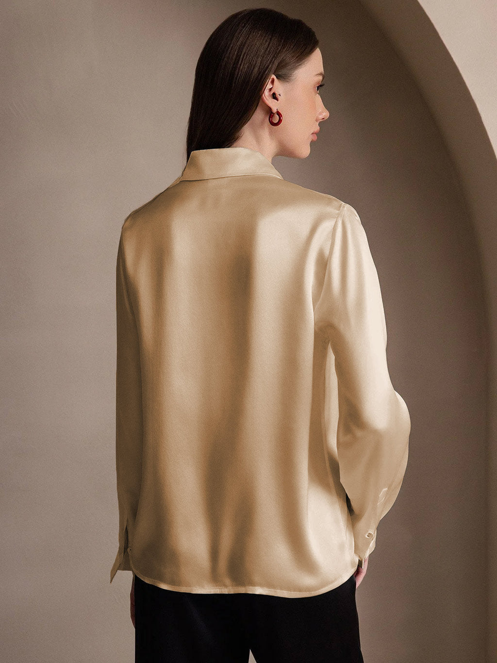 19Momme Silk Long Sleeve Lapel Collar Women's Shirt