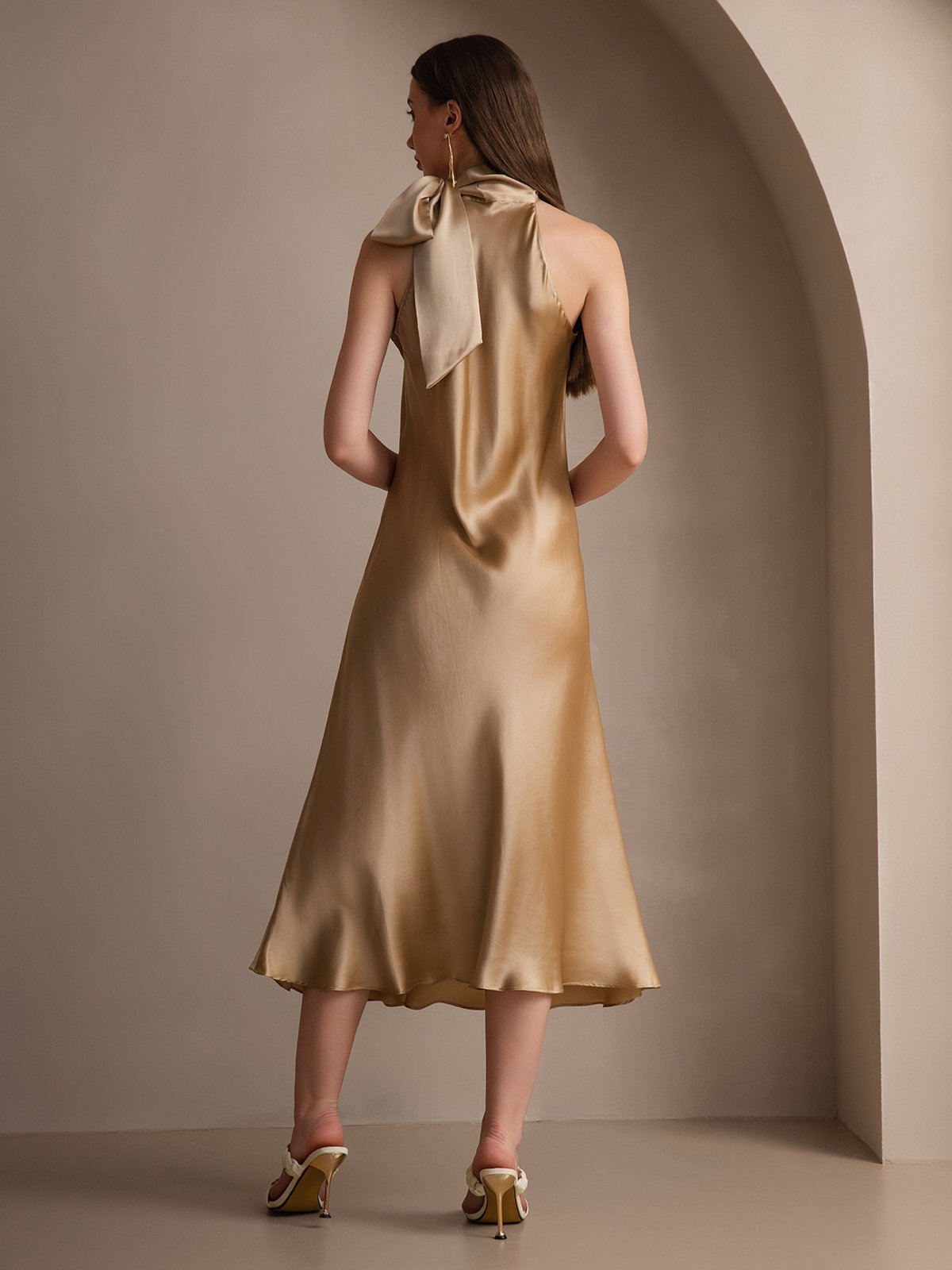 19Momme Silk Tie Neck Maxi Dress