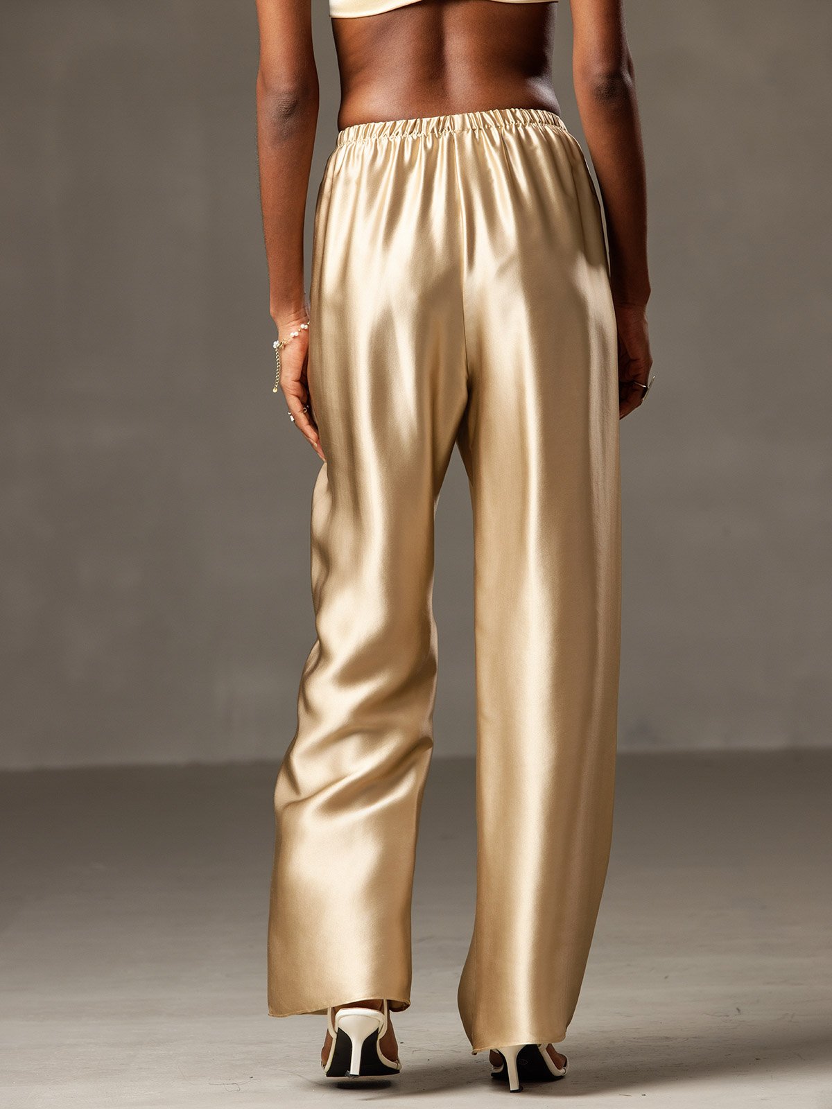 19Momme Silk Wide Leg Women's Pants with Elastic Waist Design