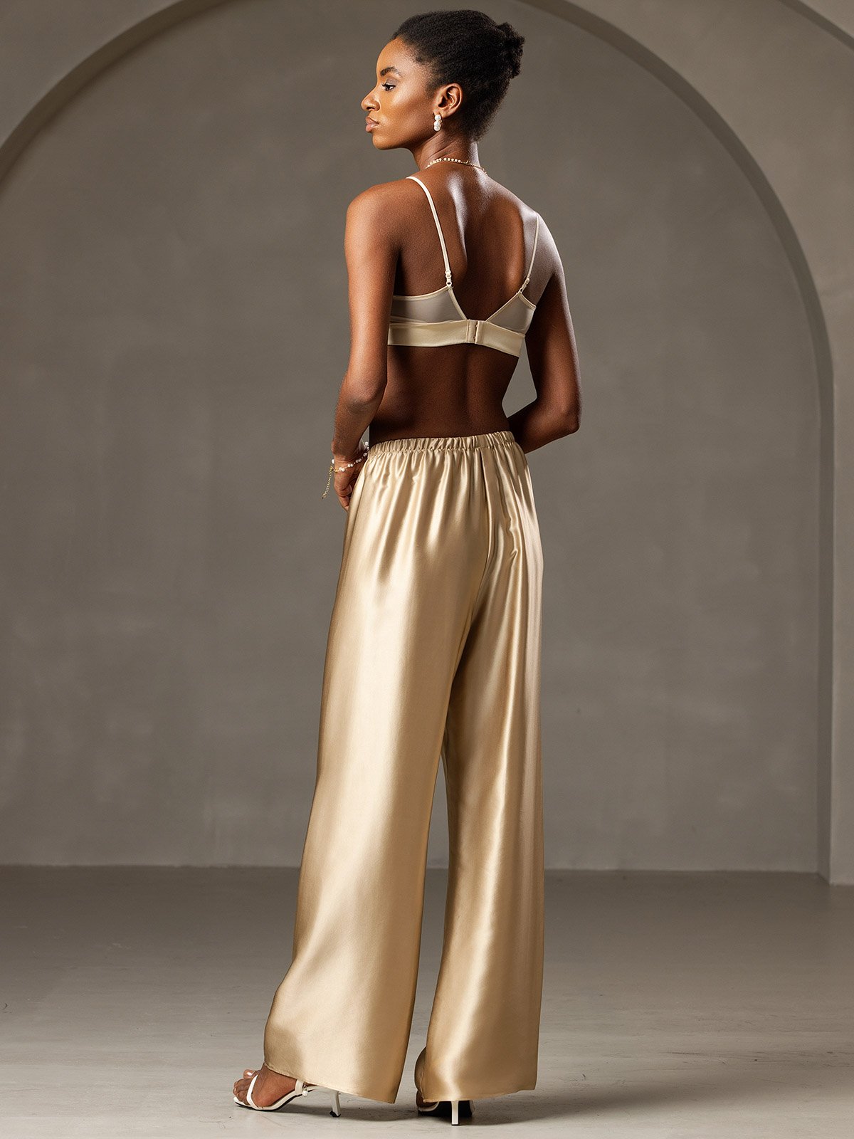 19Momme Silk Wide Leg Women's Pants with Elastic Waist Design