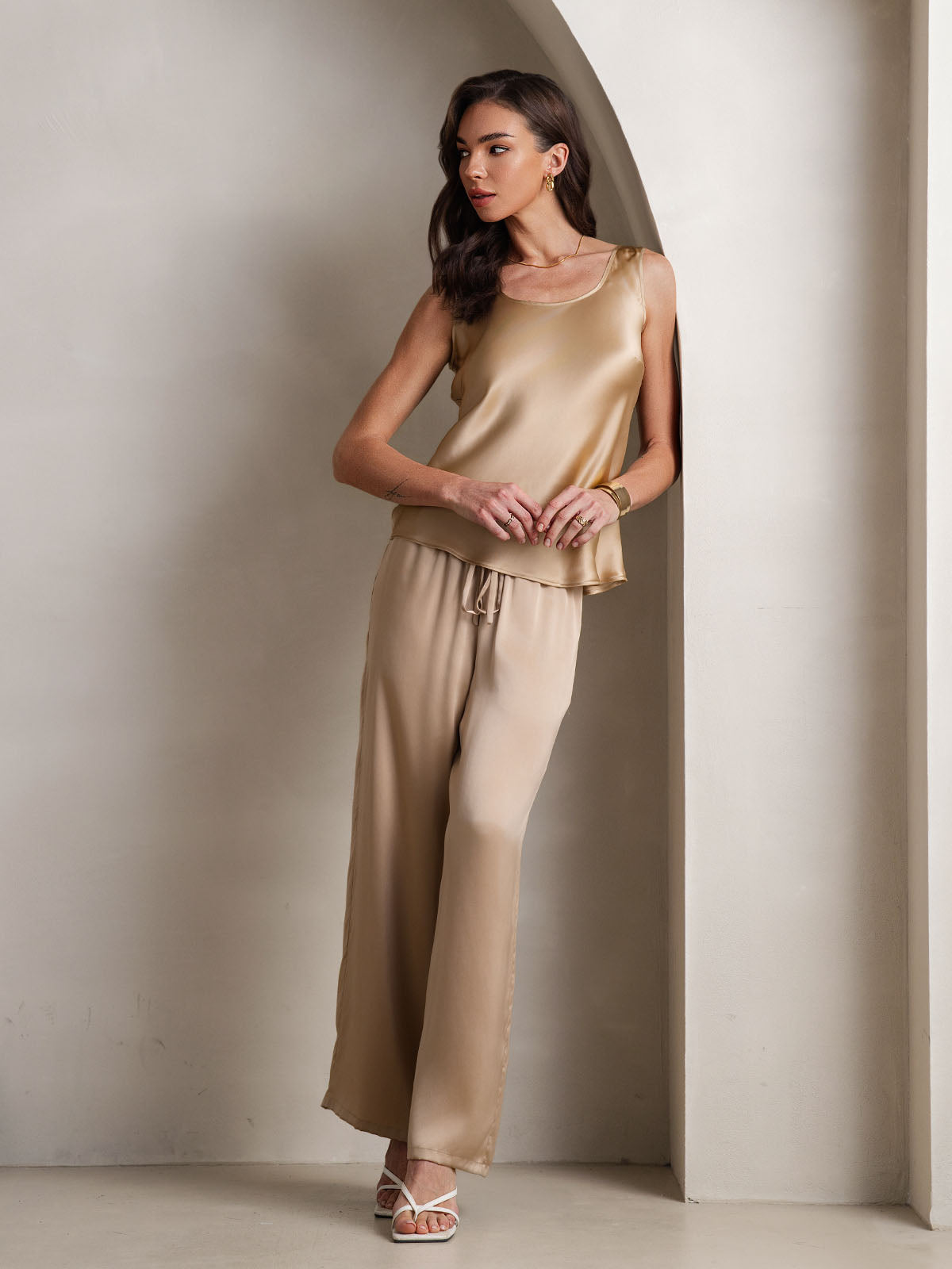 Pure Silk Cami & Wide Leg Pants Pajama Set
