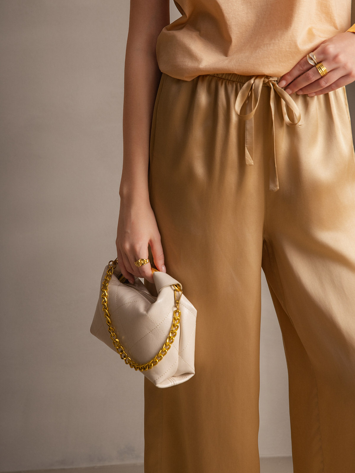 Pure Silk Wide Leg Women's Pants with Elastic Waist Design