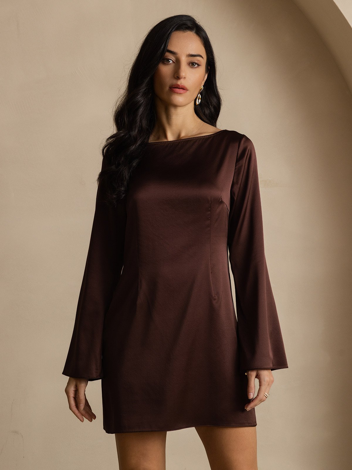 19Momme Silk Elegant Long Sleeve Dress
