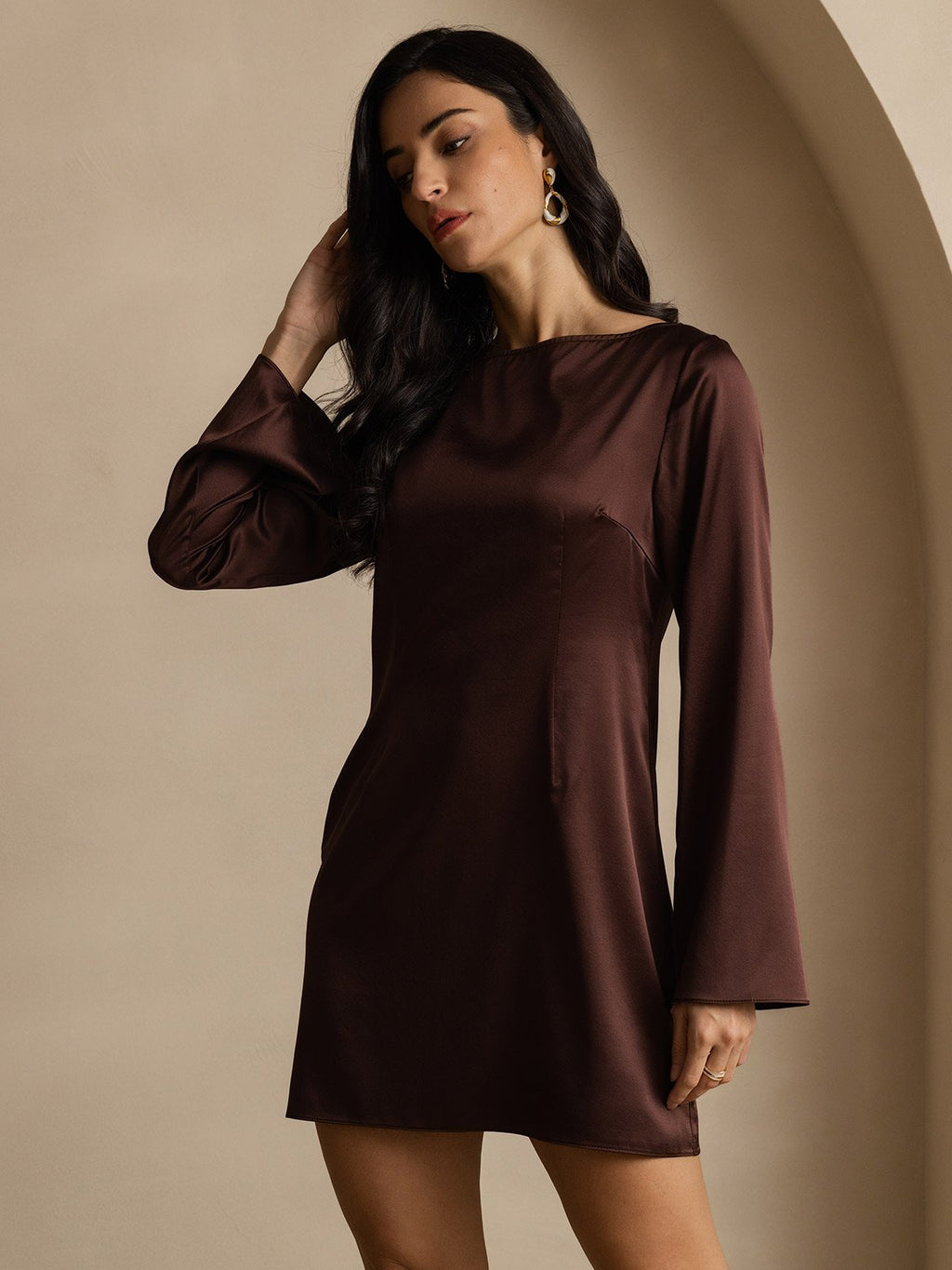 19Momme Silk Elegant Long Sleeve Dress