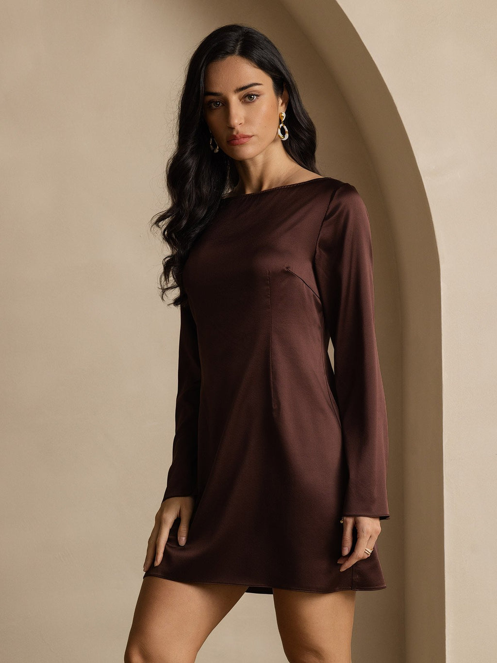 19Momme Silk Elegant Long Sleeve Dress