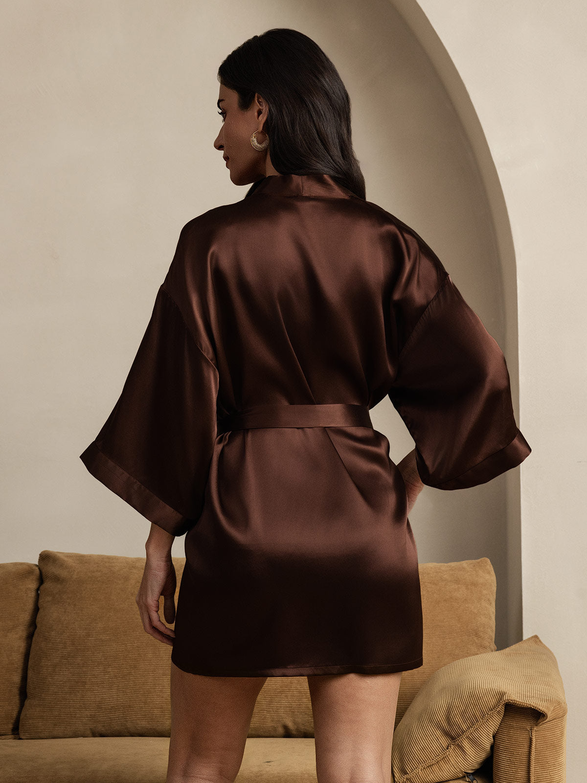 Glossy Pure Silk Kimono Robe For Women