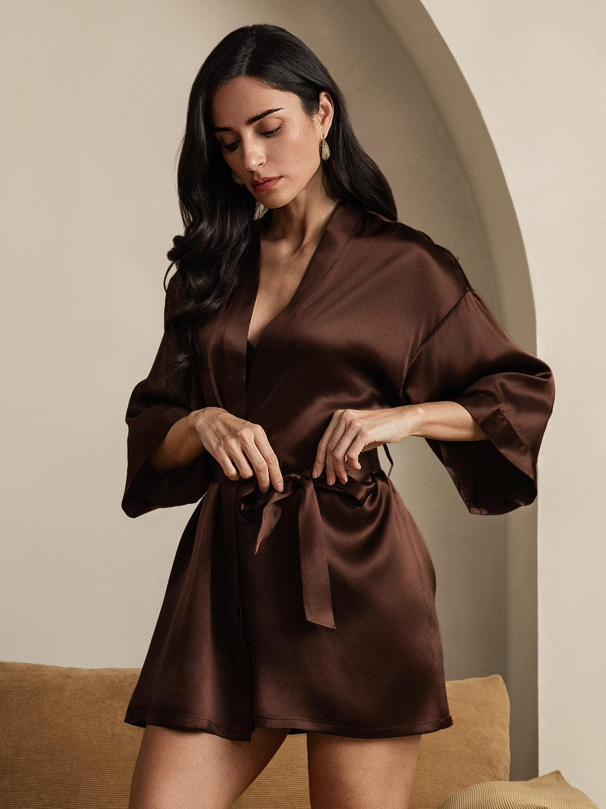 Glossy Pure Silk Kimono Robe For Women