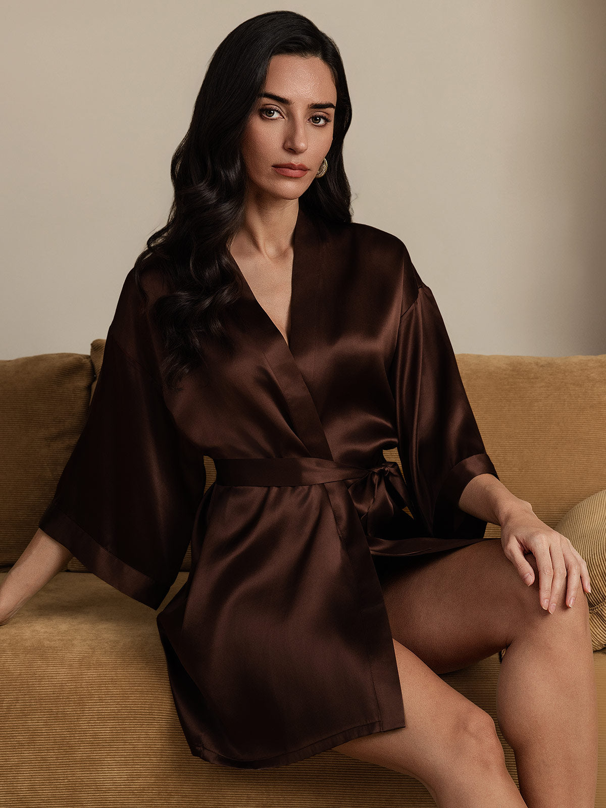 Glossy Pure Silk Kimono Robe For Women