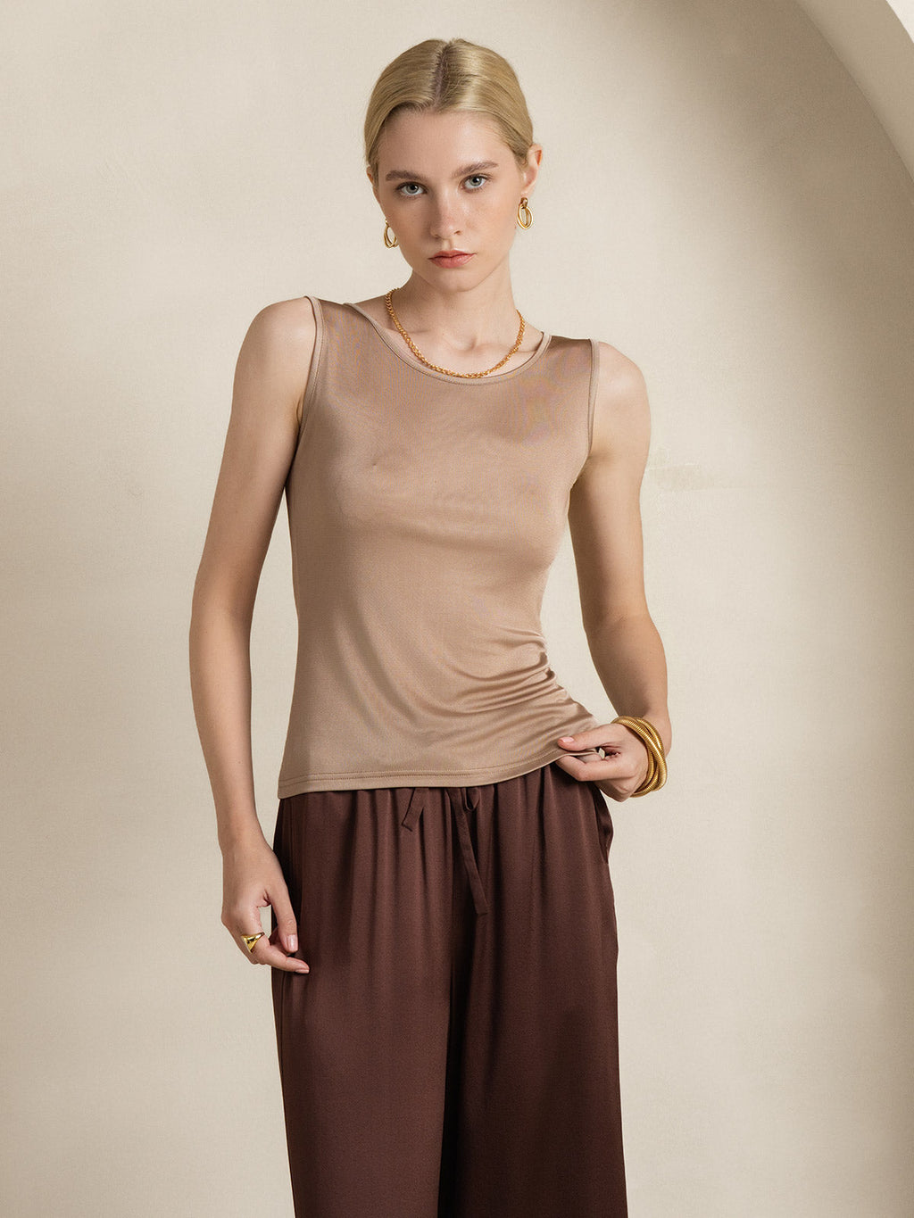 Silk Knitted Lounge Round-Neck Tank Top