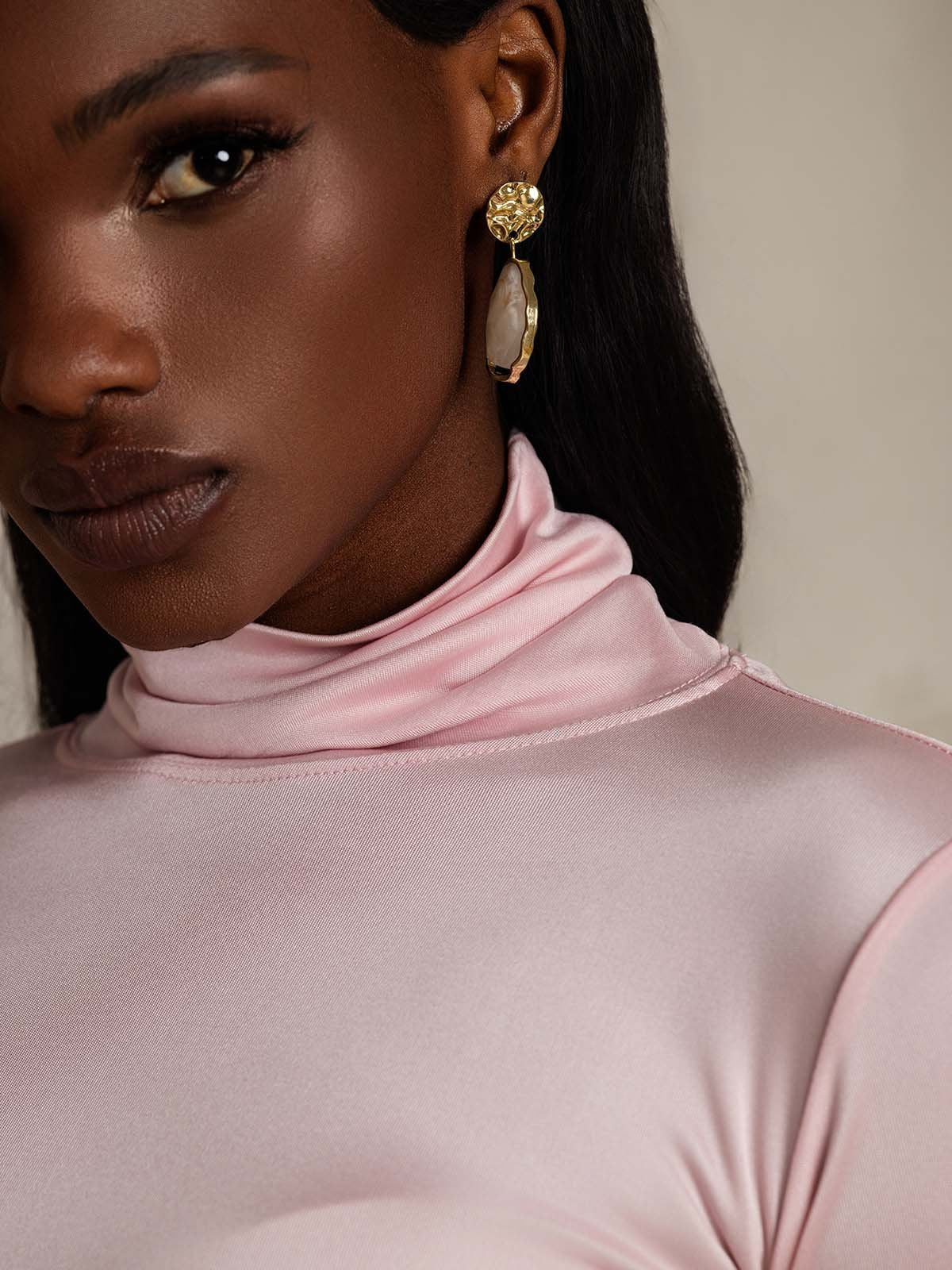Silk Blend High Neck Long-Sleeved T-Shirt
