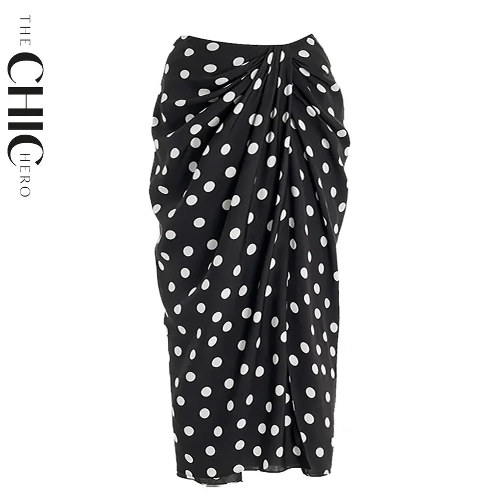 Black Polka Dot Off Shoulder One-Piece Swimsuit&Skirt