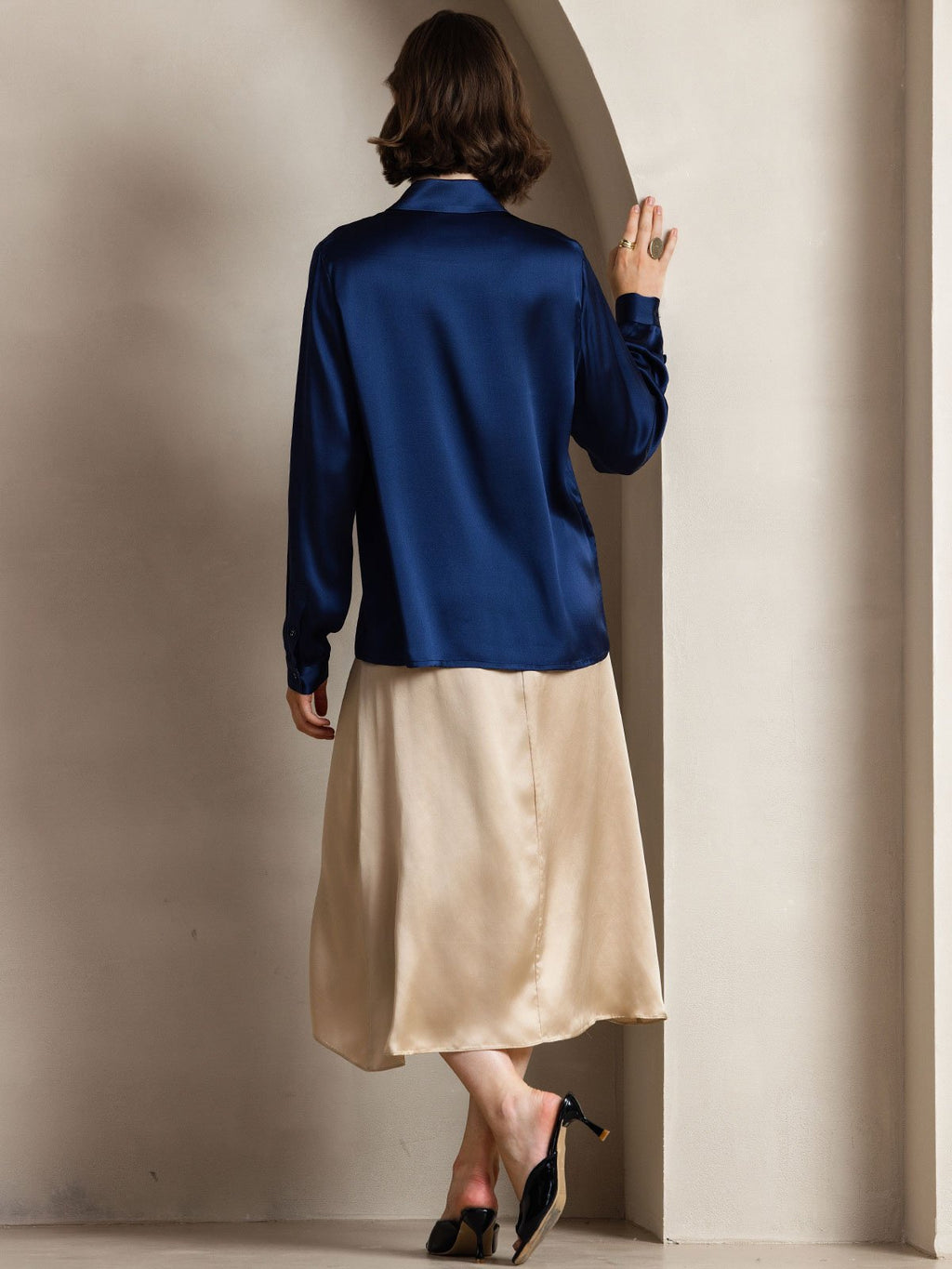 19Momme Silk Long Sleeve Lapel Collar Women's Shirt