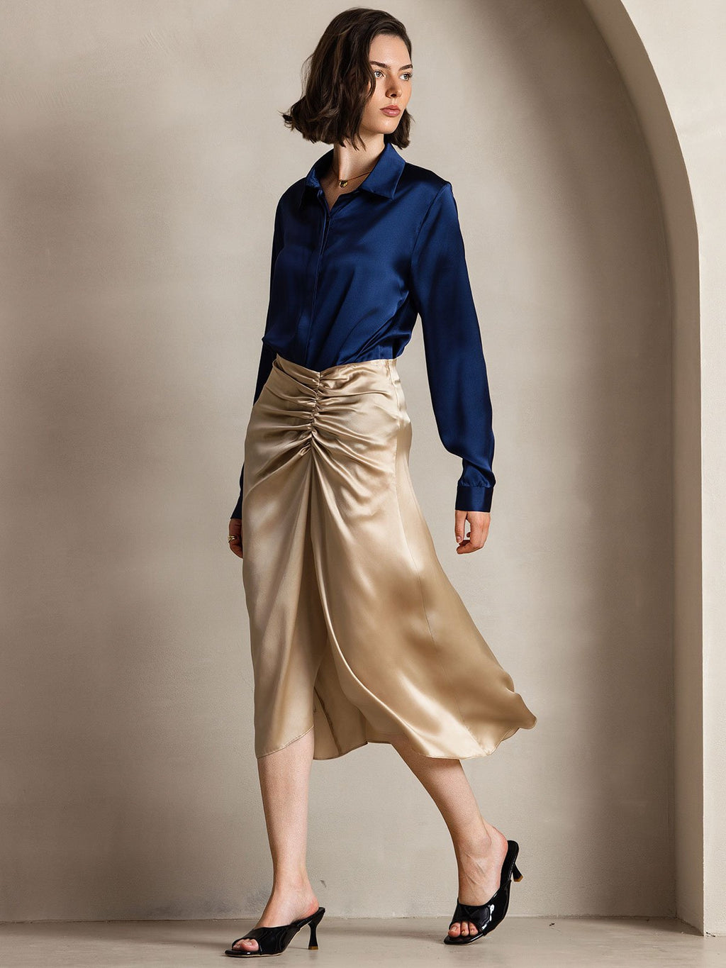 19Momme Silk Long Sleeve Lapel Collar Women's Shirt