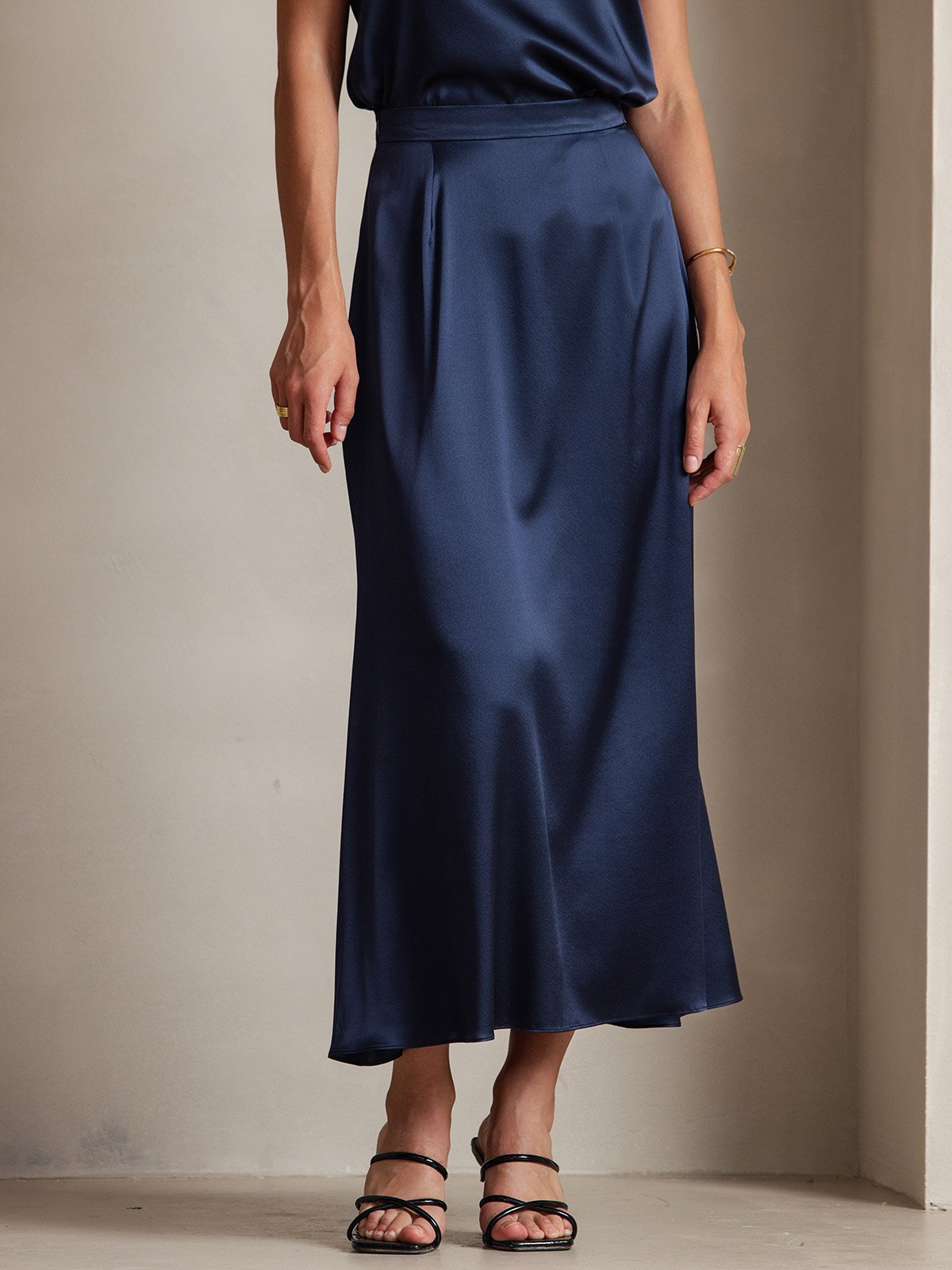 19Momme Silk A Line Maxi Skirt with Zipper Design
