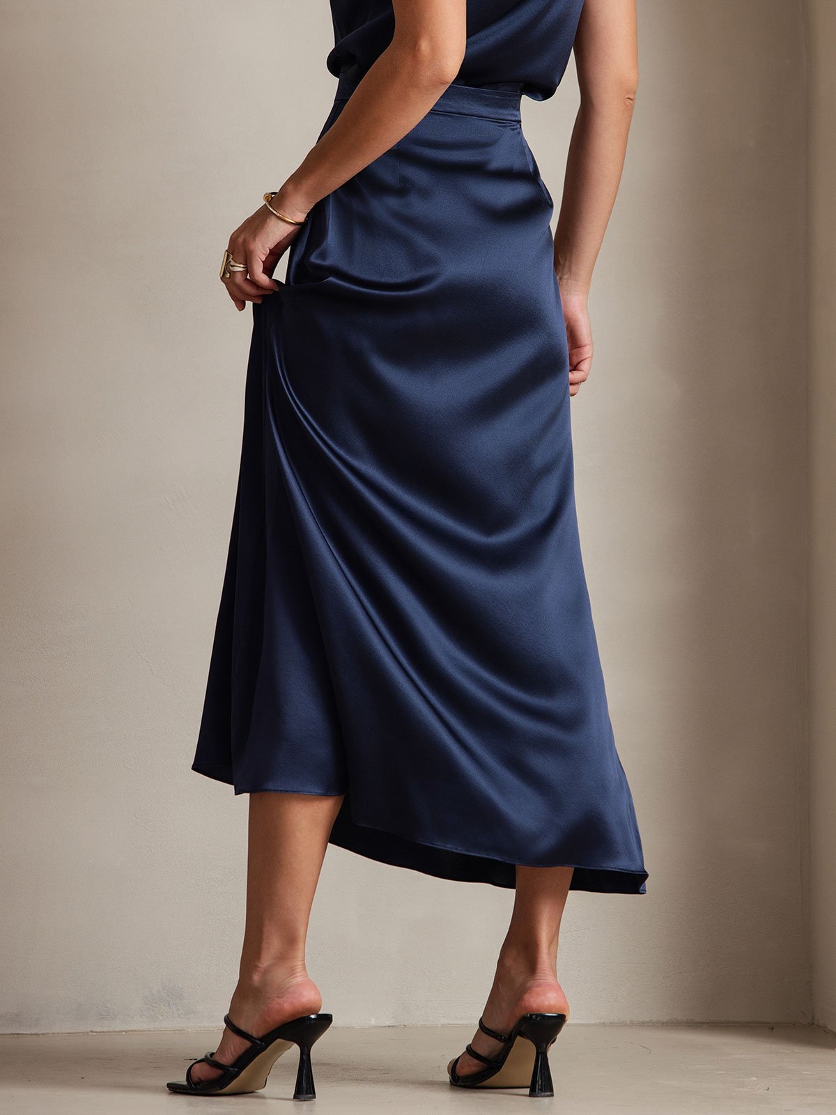 19Momme Silk A Line Maxi Skirt with Zipper Design