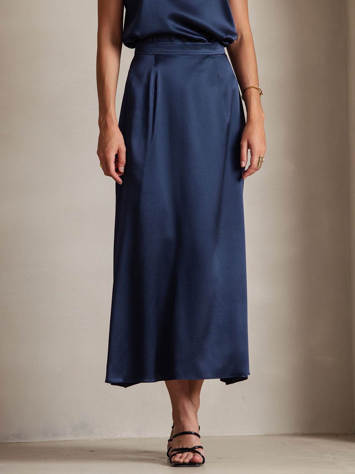 19Momme Silk A Line Maxi Skirt with Zipper Design