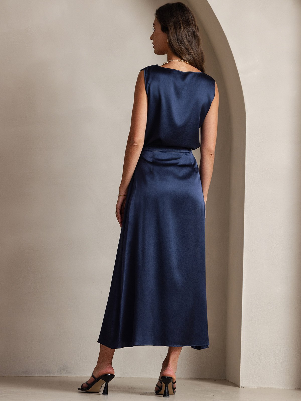 19Momme Silk A Line Maxi Skirt with Zipper Design