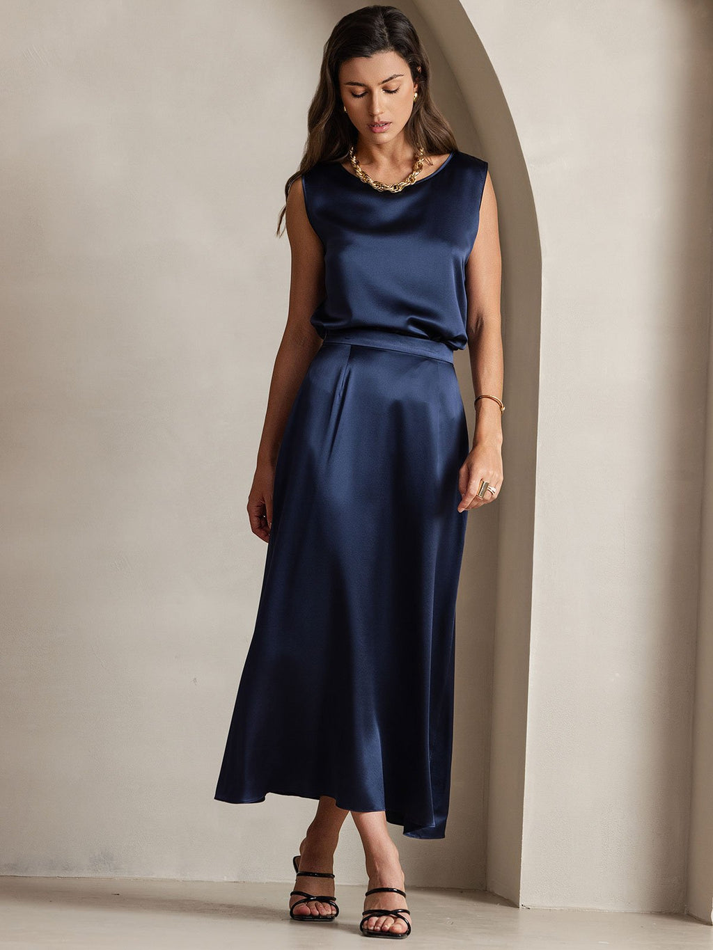 19Momme Silk A Line Maxi Skirt with Zipper Design