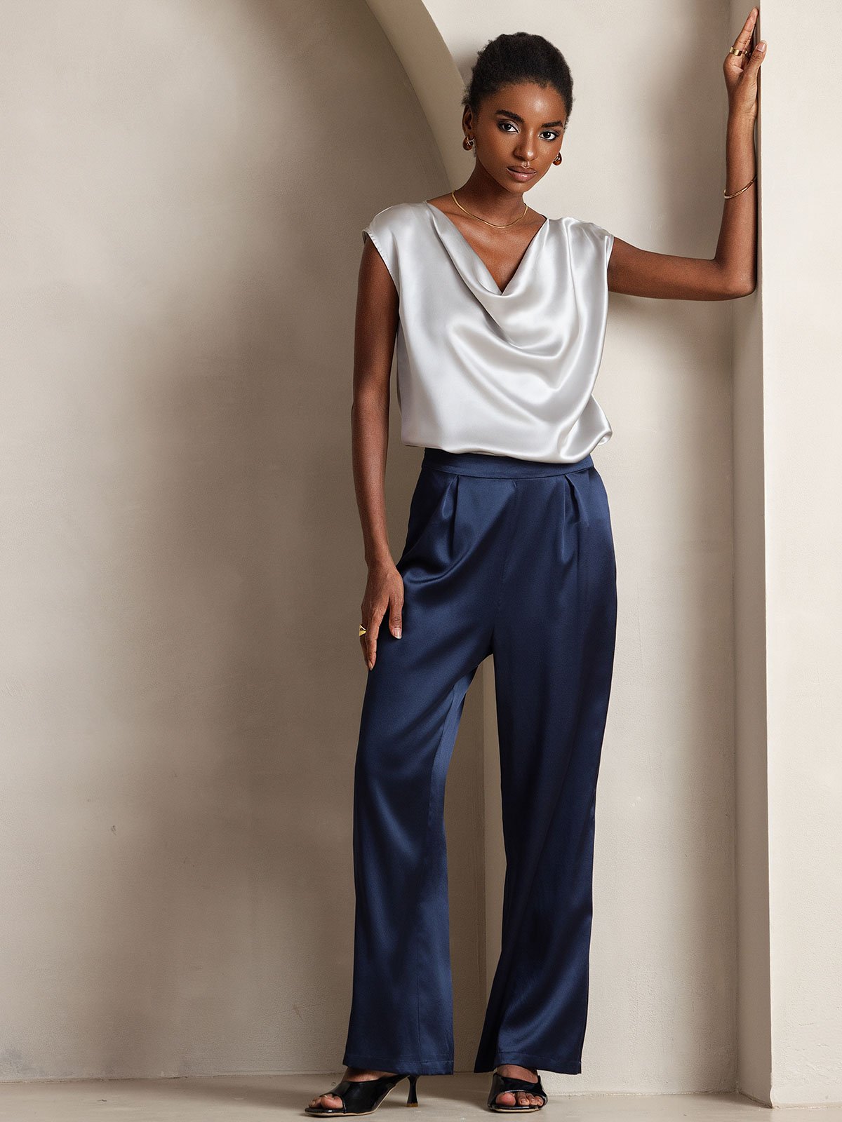 19Momme Silk High Waist Wide Leg Women's Pants