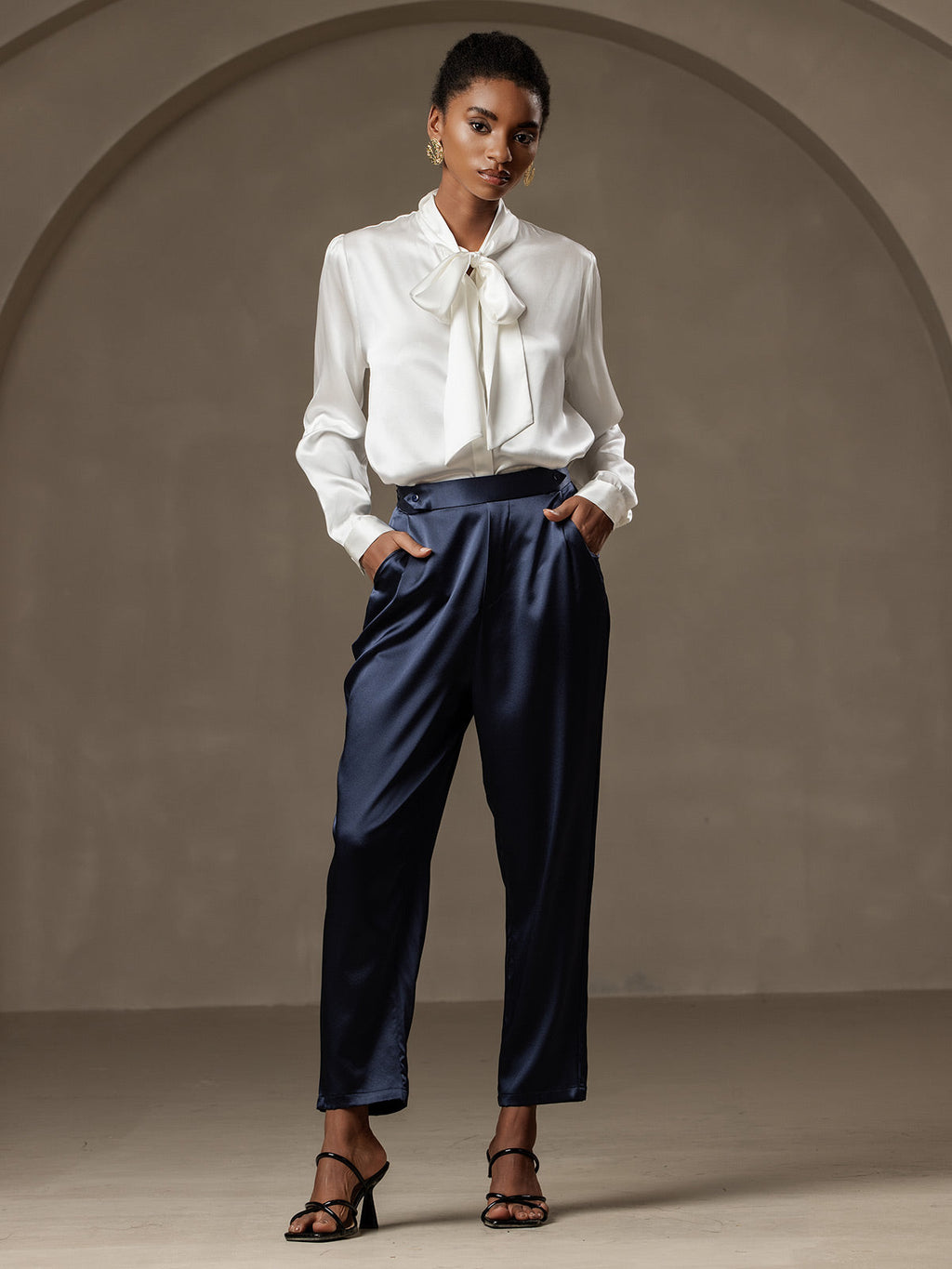 Women's 19Momme Silk High Waist Tapered Pants