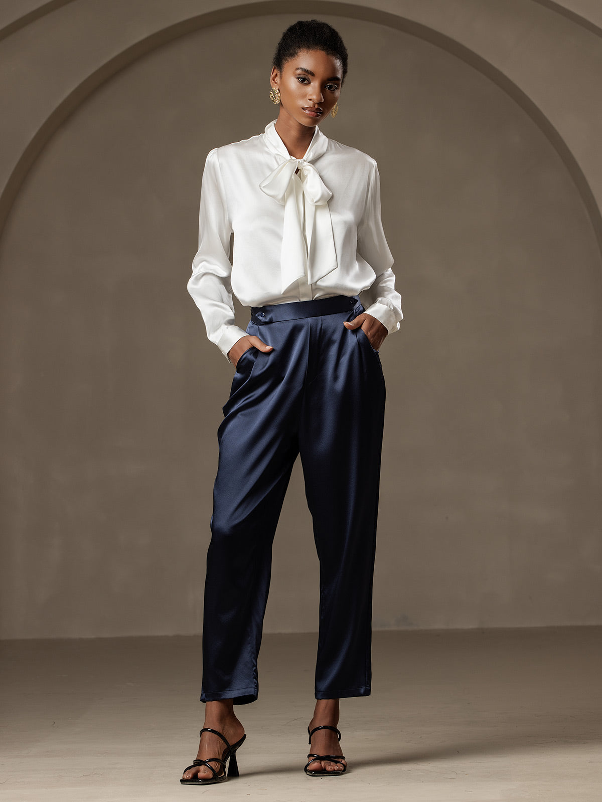 Women's 19Momme Silk High Waist Tapered Pants