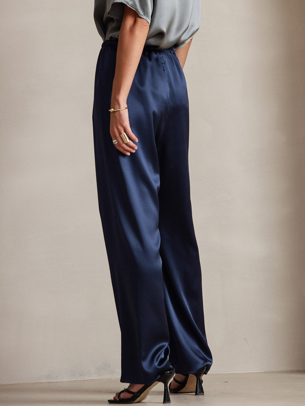 19Momme Silk Wide Leg Women's Pants with Elastic Waist Design