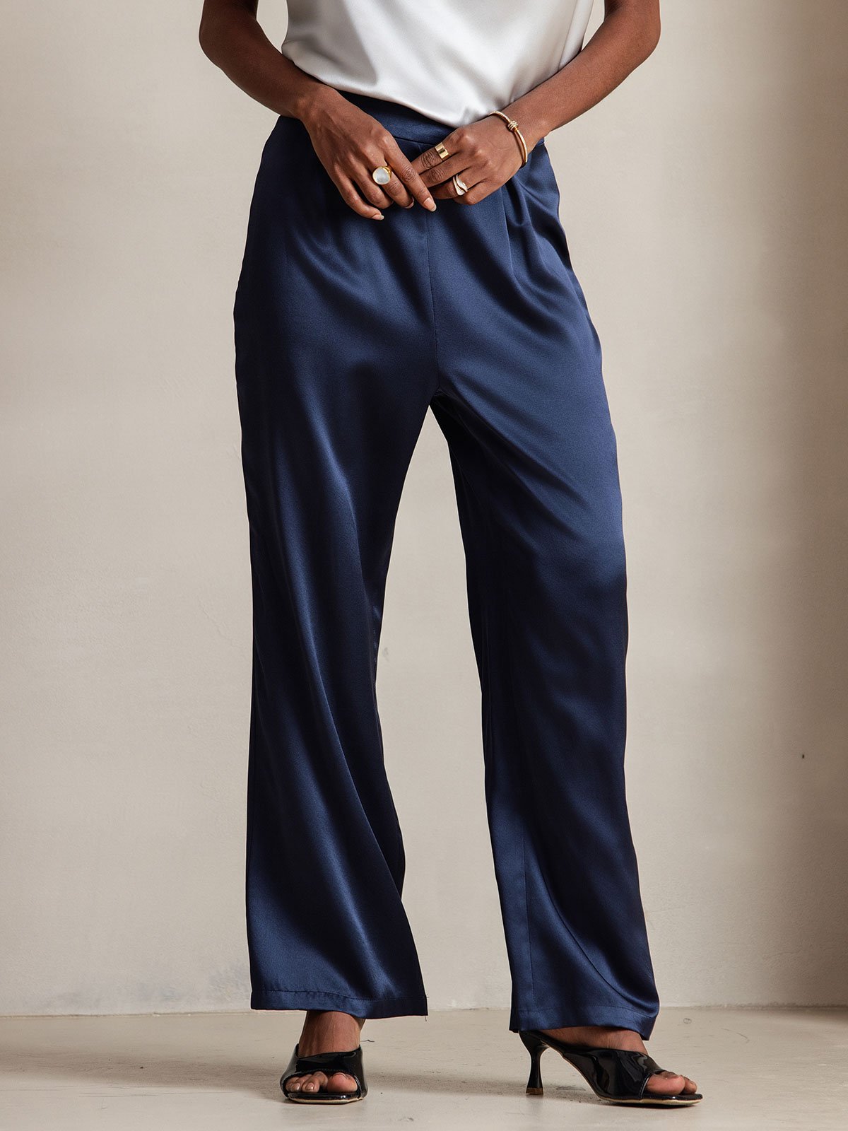 19Momme Silk High Waist Wide Leg Women's Pants