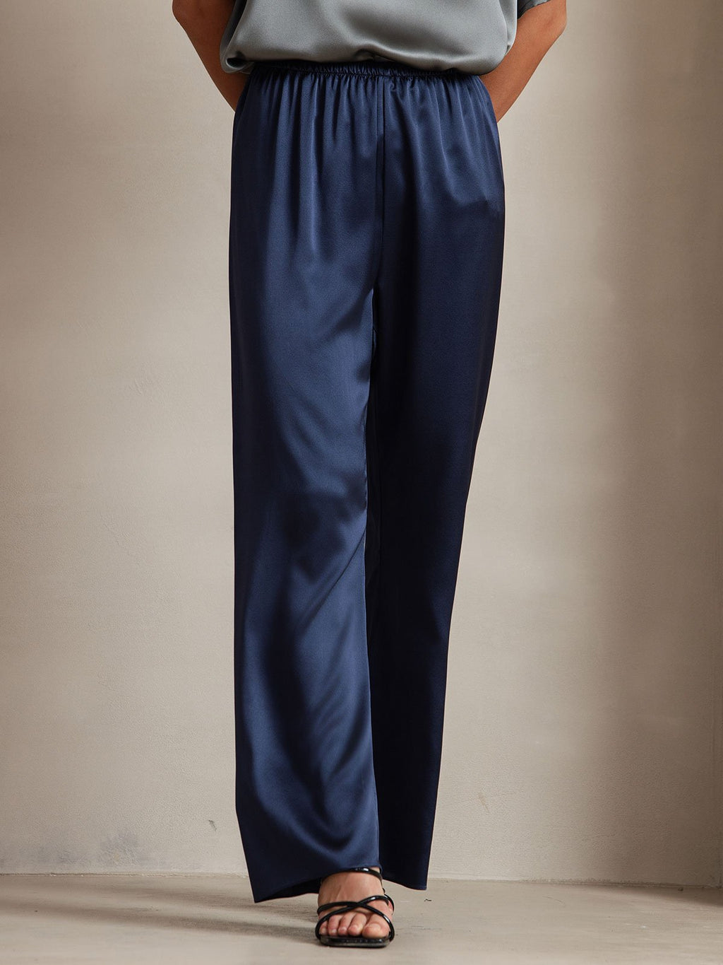 19Momme Silk Wide Leg Women's Pants with Elastic Waist Design