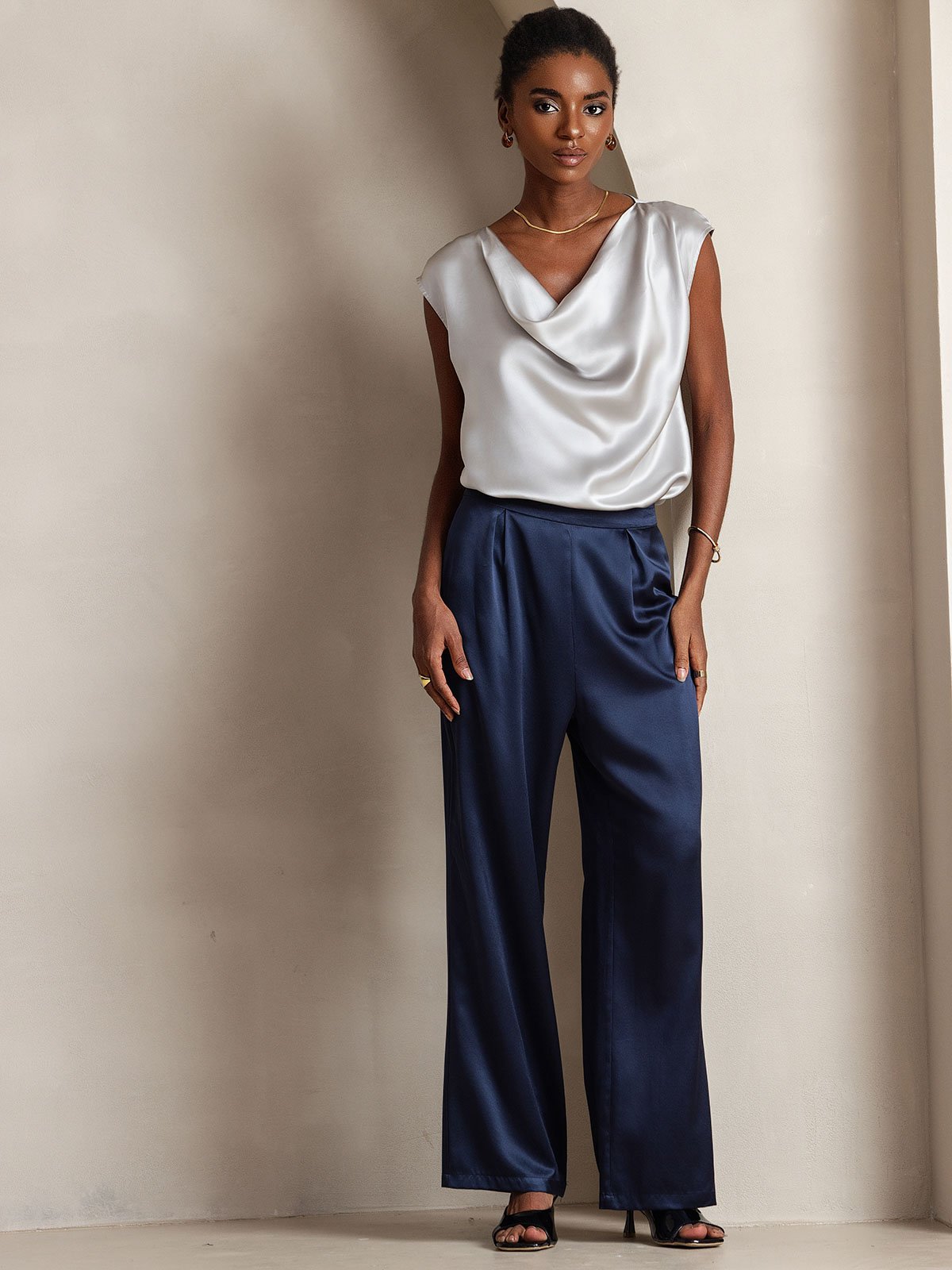 19Momme Silk High Waist Wide Leg Women's Pants