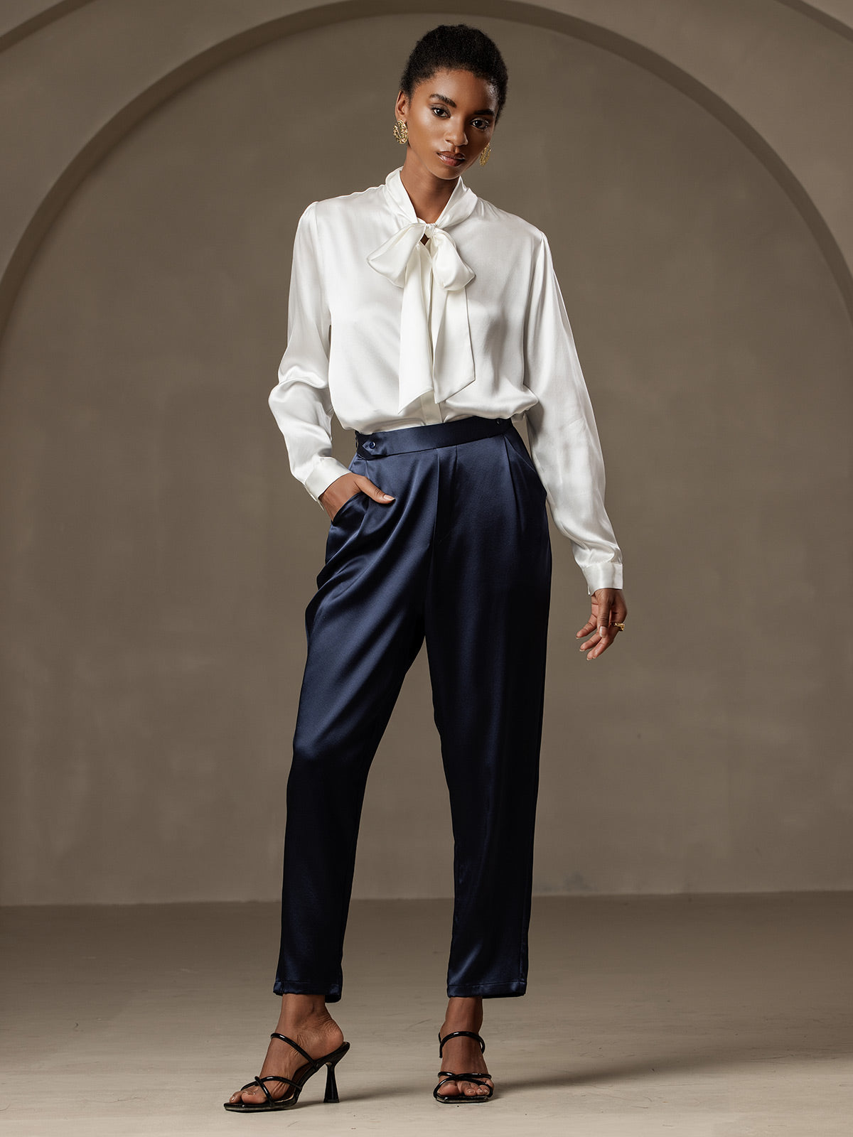 Women's 19Momme Silk High Waist Tapered Pants