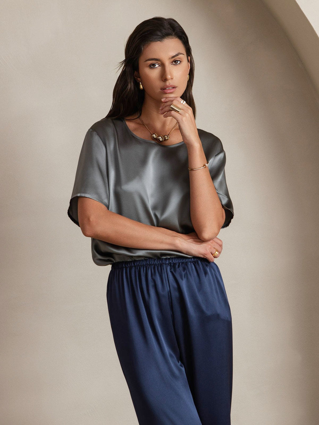 19Momme Silk Wide Leg Women's Pants with Elastic Waist Design