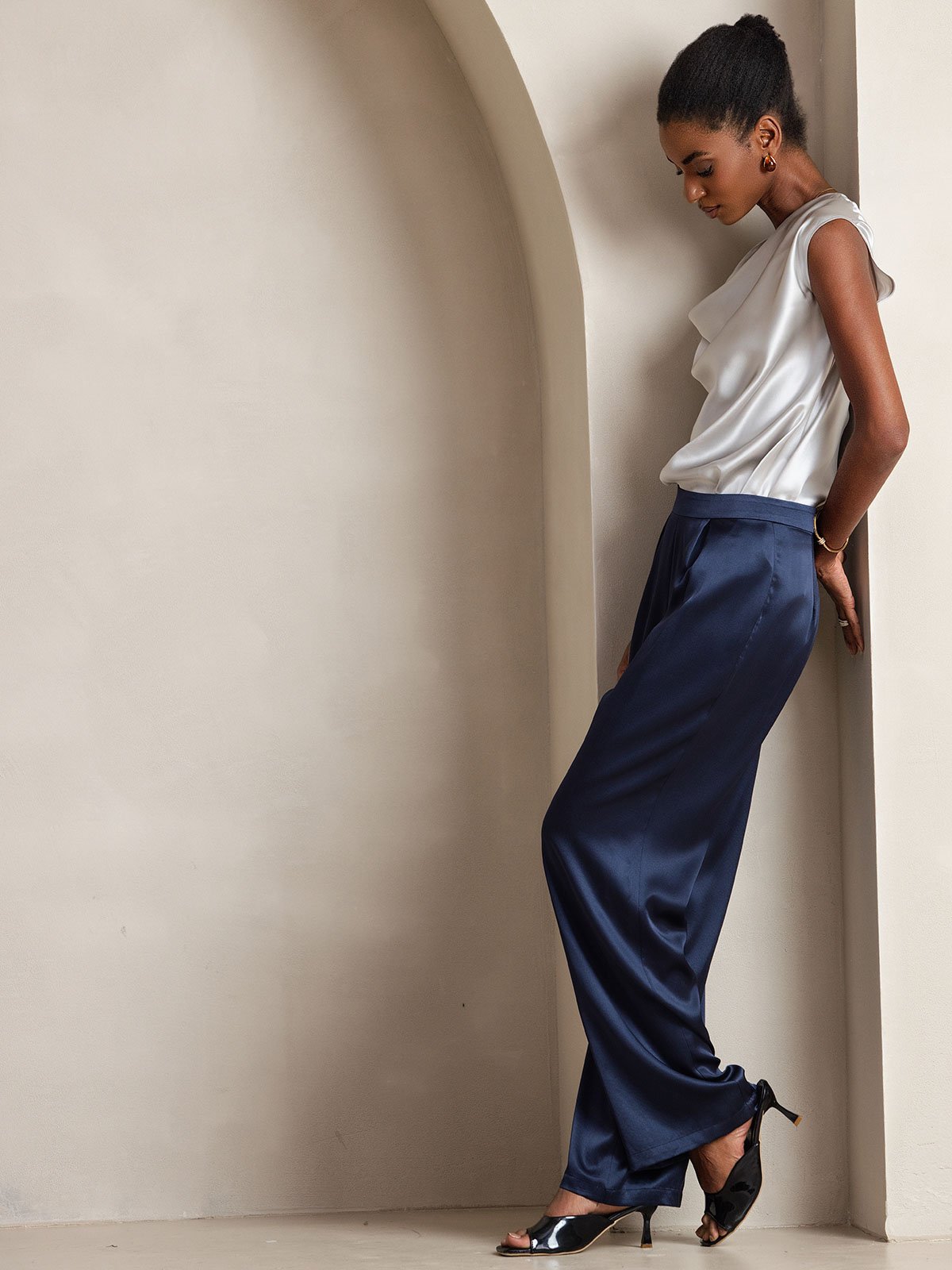 19Momme Silk High Waist Wide Leg Women's Pants